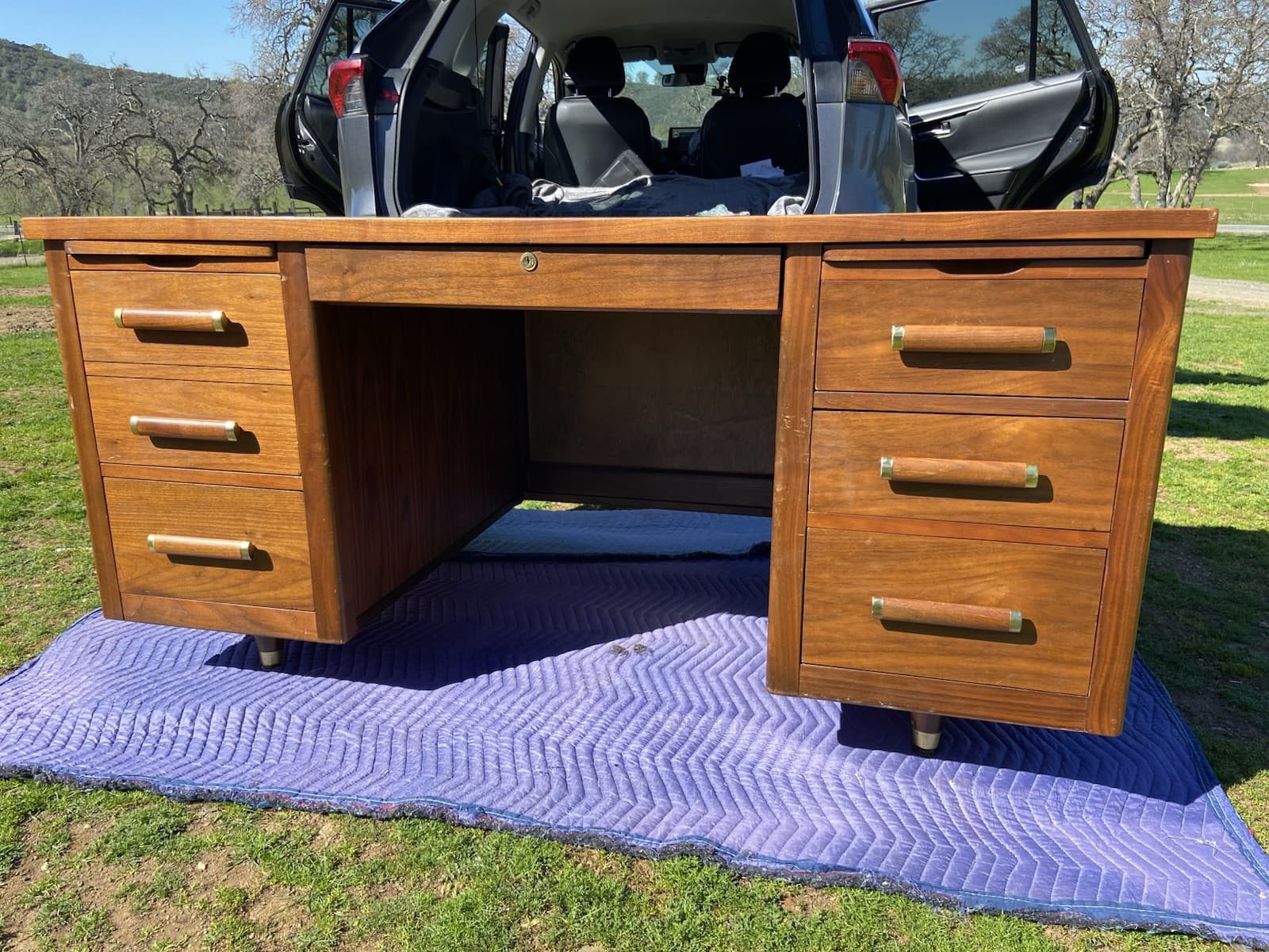 Vintage Mid Century Modern Walnut Writing Desk - Thumbnail 4
