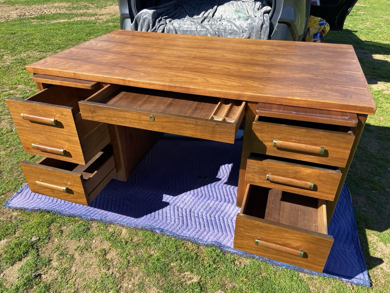 Vintage Mid Century Modern Walnut Writing Desk - Thumbnail 3