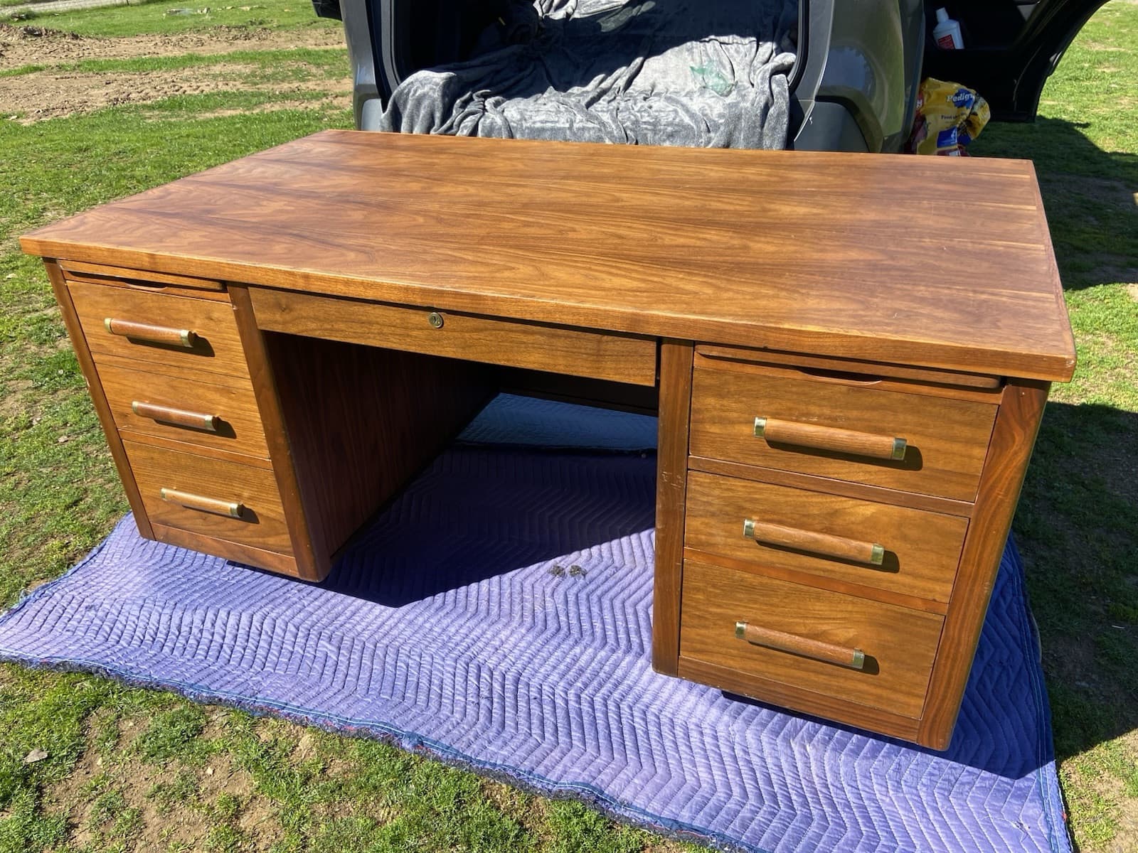 Vintage Mid Century Modern Walnut Writing Desk - Thumbnail 2