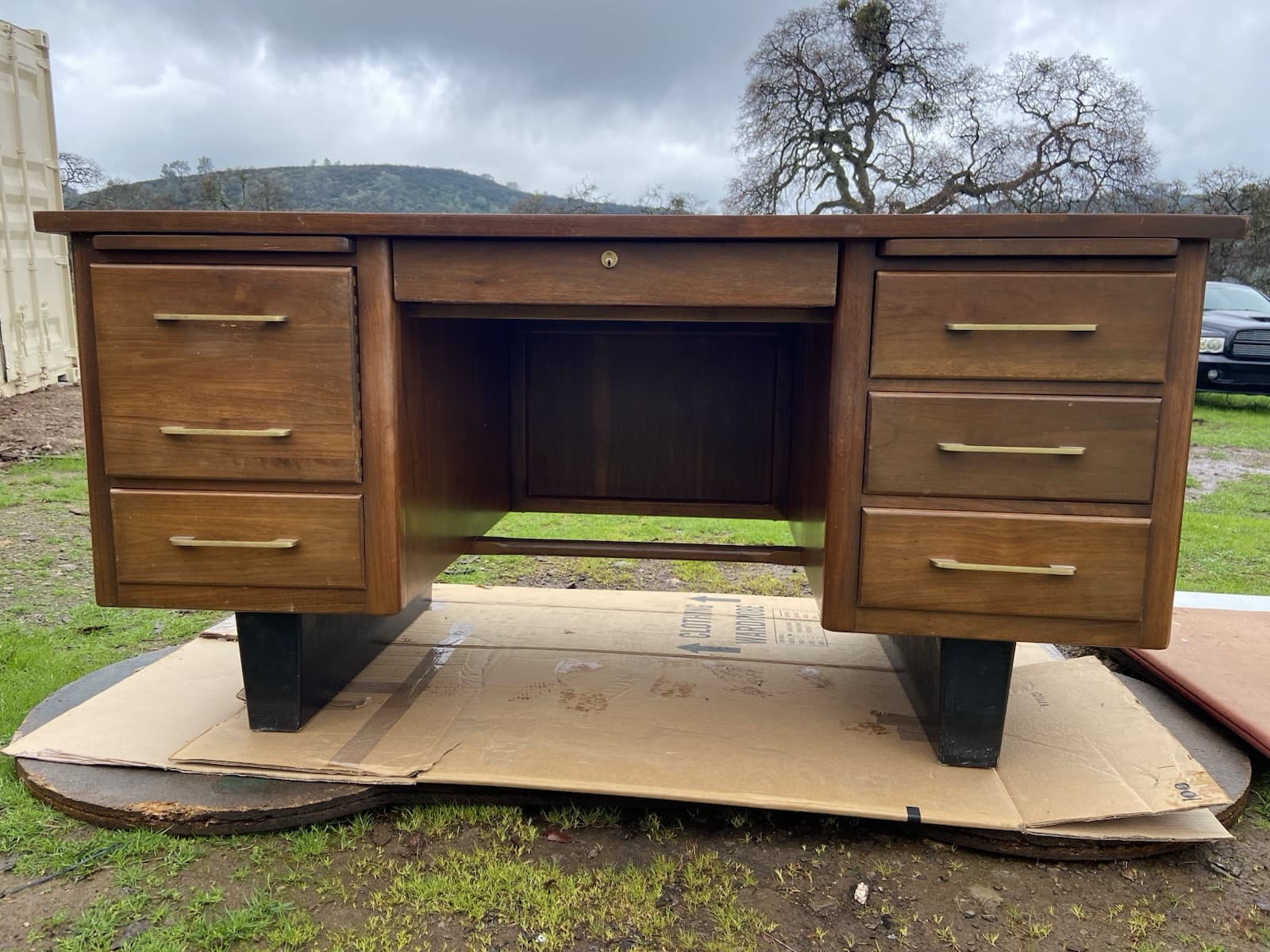 Vintage Mid Century Modern Wooden Tanker Desk - Thumbnail 20