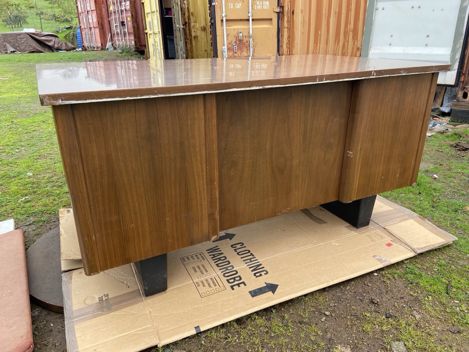 Vintage Mid Century Modern Wooden Tanker Desk - Thumbnail 18