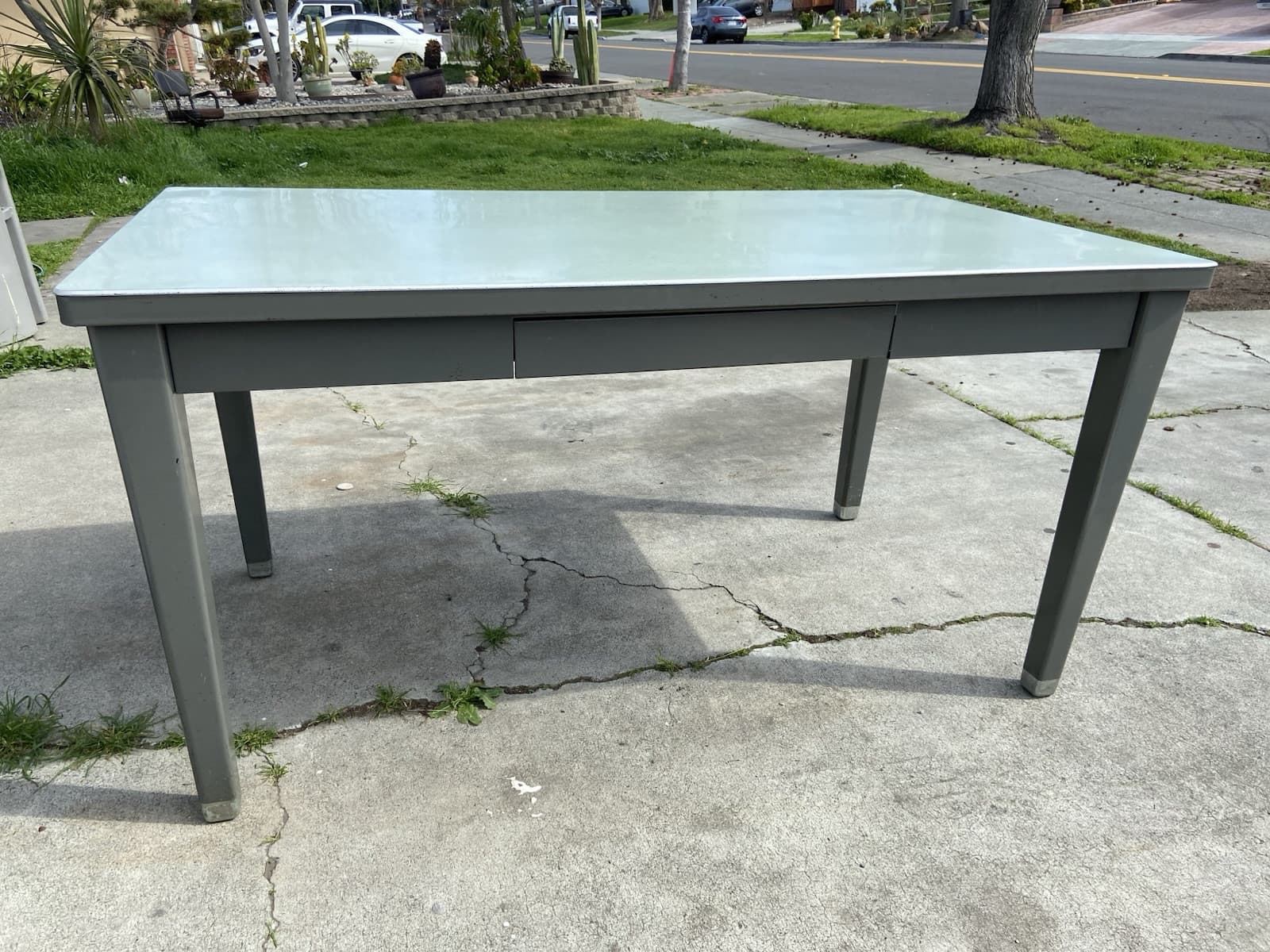 Vintage Mid Century Modern Tanker Steel Desk By Haskell - Thumbnail 12