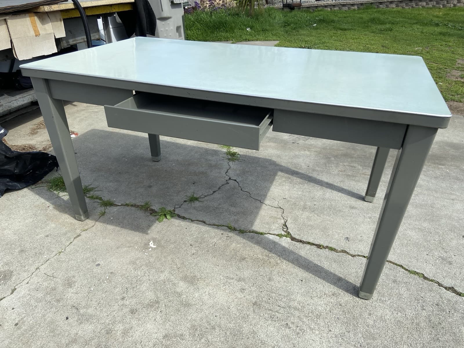 Vintage Mid Century Modern Tanker Steel Desk By Haskell - Thumbnail 16