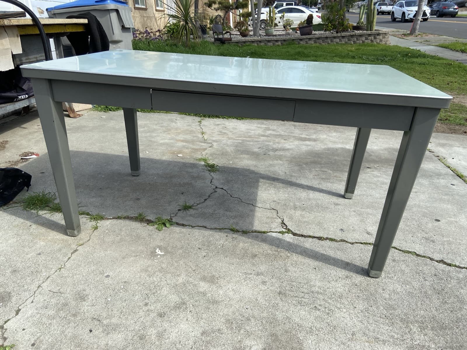 Vintage Mid Century Modern Tanker Steel Desk By Haskell - Thumbnail 11