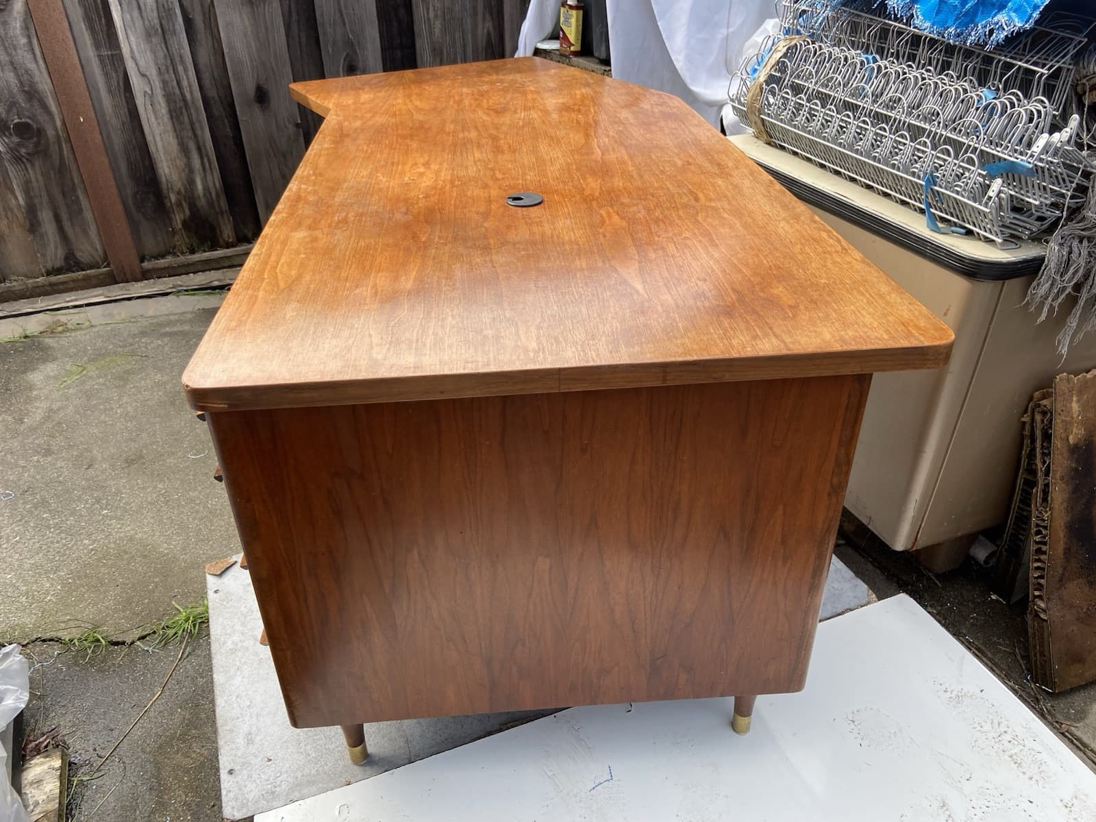 Stow Davis Mid Century Walnut Boomerang Desk needs some refinishing - Thumbnail 12