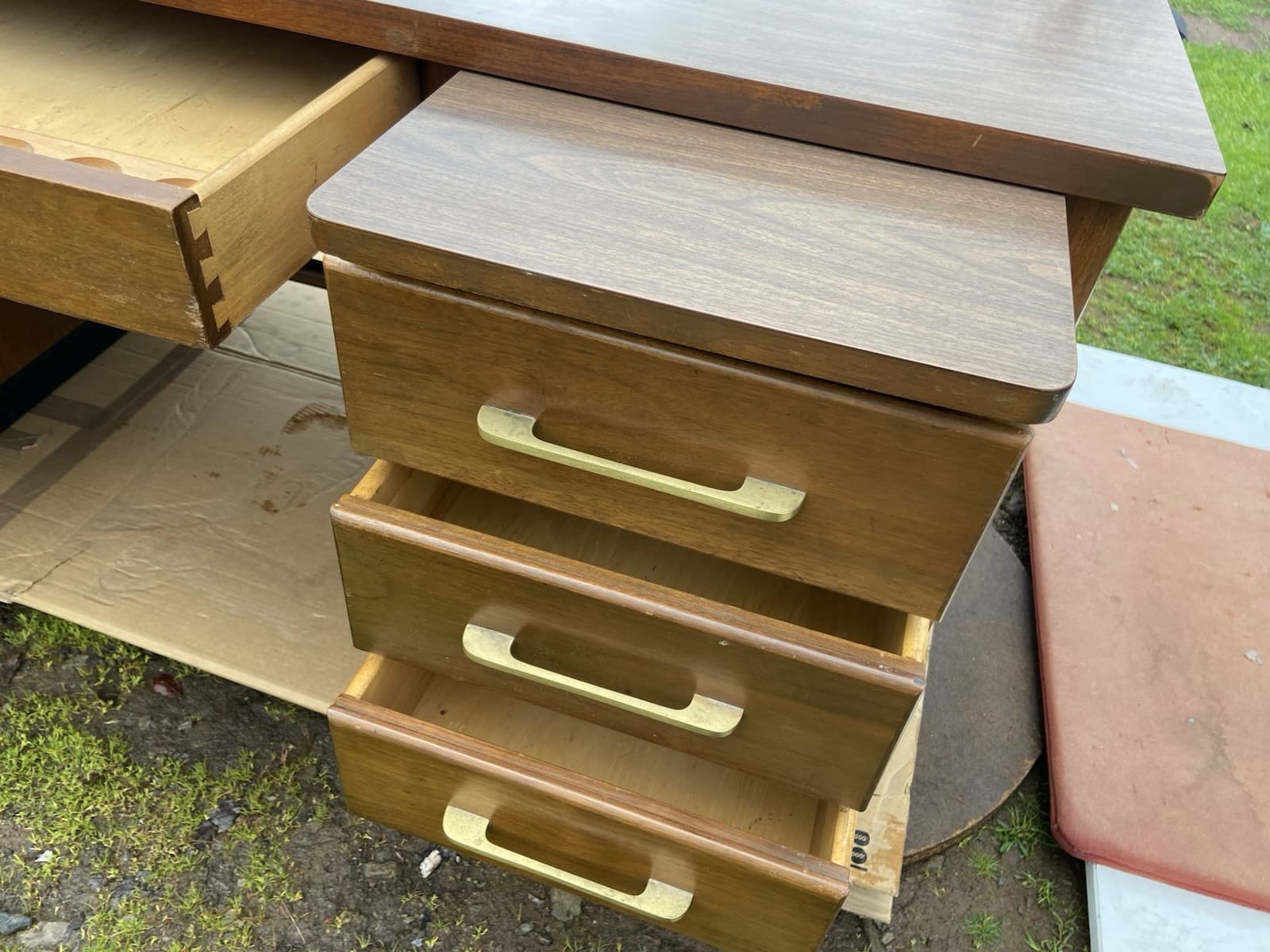 Vintage Mid Century Modern Wooden Tanker Desk - Thumbnail 24