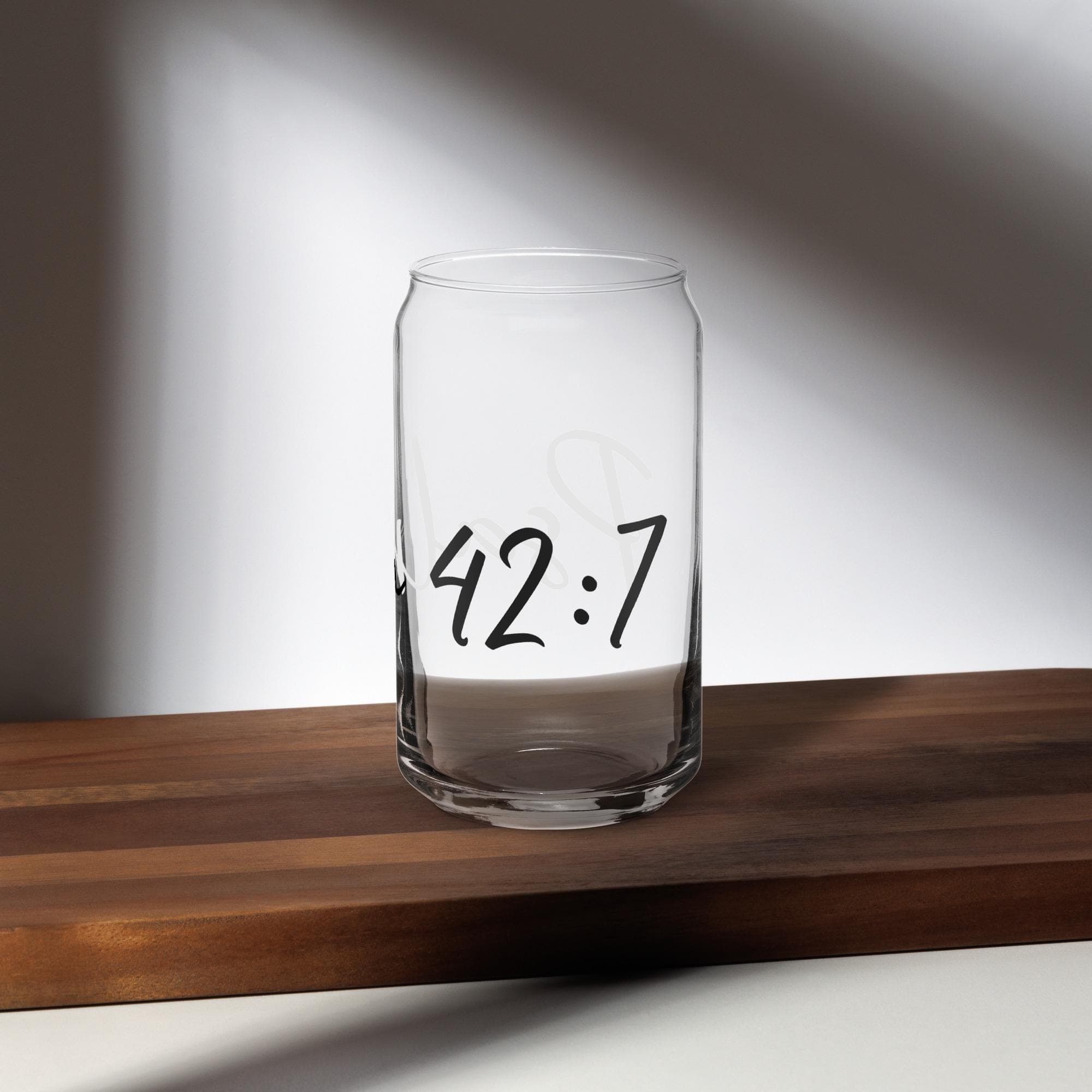 16 oz Can-Shaped Glass Cup with Wooden Lid & Reusable Metal Straw – Psalm 42:7 - Thumbnail 8