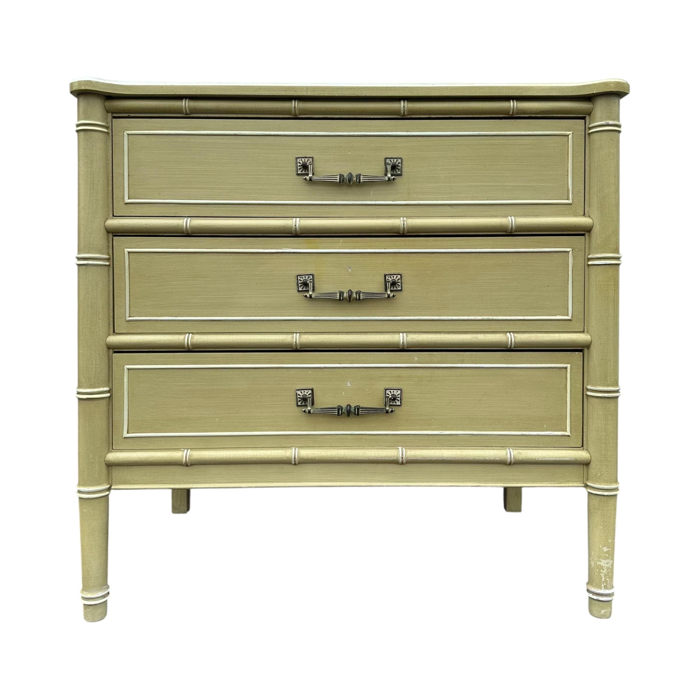 Henry Link Bali Hai 3 Drawer Nightstand - Vintage Green Faux Bamboo Coastal Hollywood Regency Bachelor Chest - Image 1