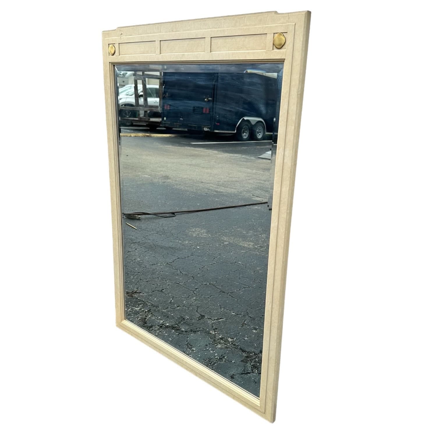 Chinoiserie Mirror 46x31 LOCAL PICKUP Vintage White Furniture Ivory Brass Asian Style - Thumbnail 4