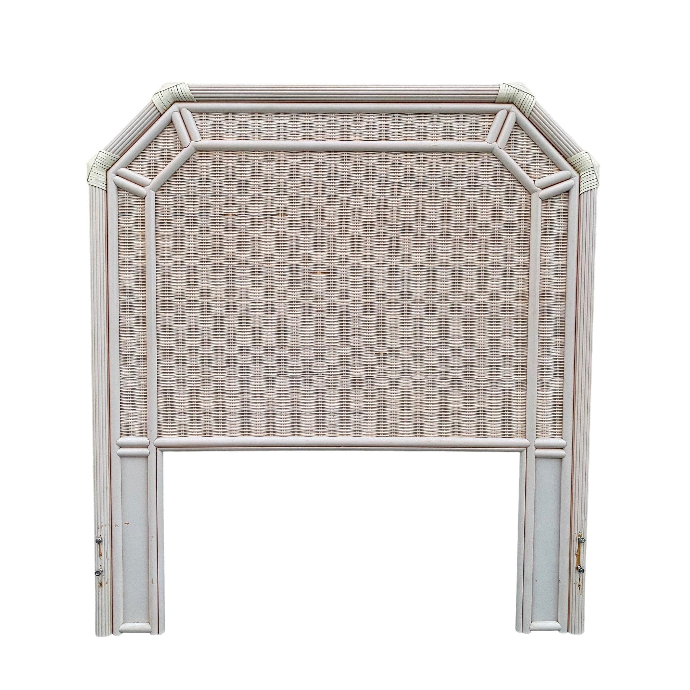 Rattan Twin Headboard with Pencil Reed Trim - Vintage White Wash Coastal Bedroom Furniture - Image 1