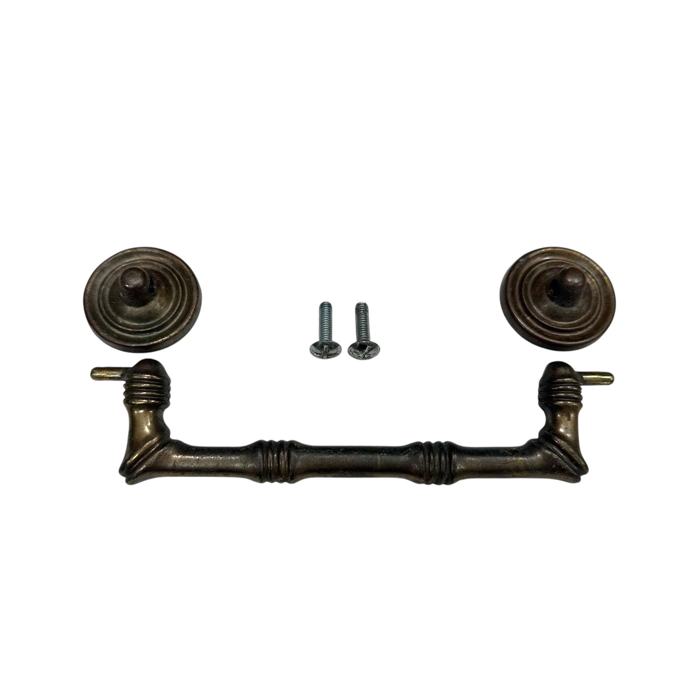 Vintage Faux Bamboo Drawer Pull 5.25" Center - Broyhill Hardware Replacement for Dresser or Chest, Original Aged Brass Finish - Thumbnail 5