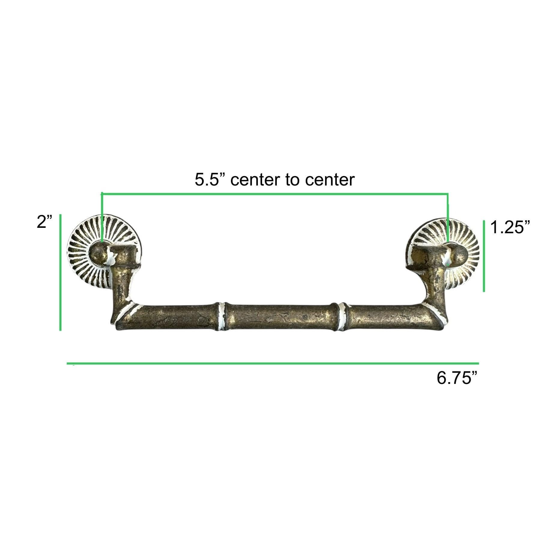 Vintage Faux Bamboo Dresser Pull - Brassy & White Metal, 5.5" Center, 6.75" Long - Thumbnail 7