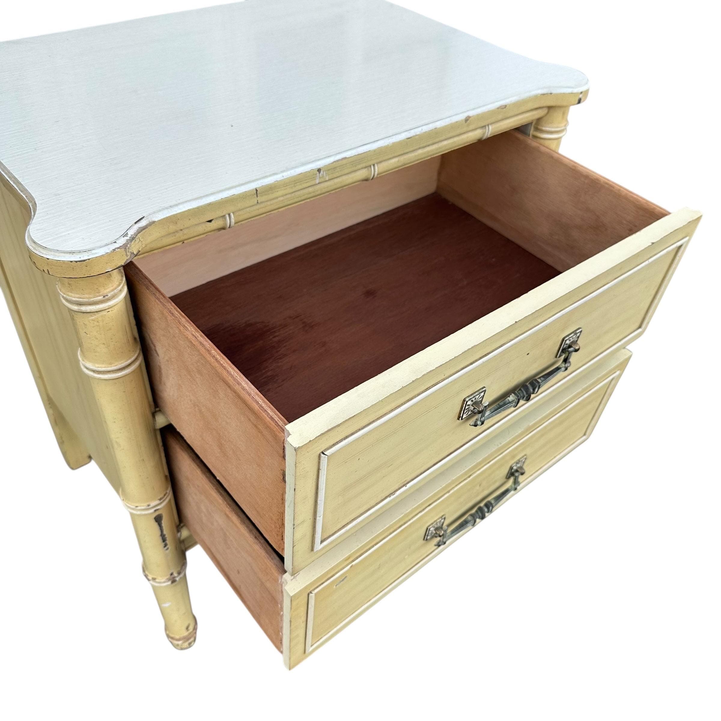 Faux Bamboo Nightstand by Henry Link Bali Hai - Vintage Yellow Wash End Table Hollywood Regency Coastal - Thumbnail 6