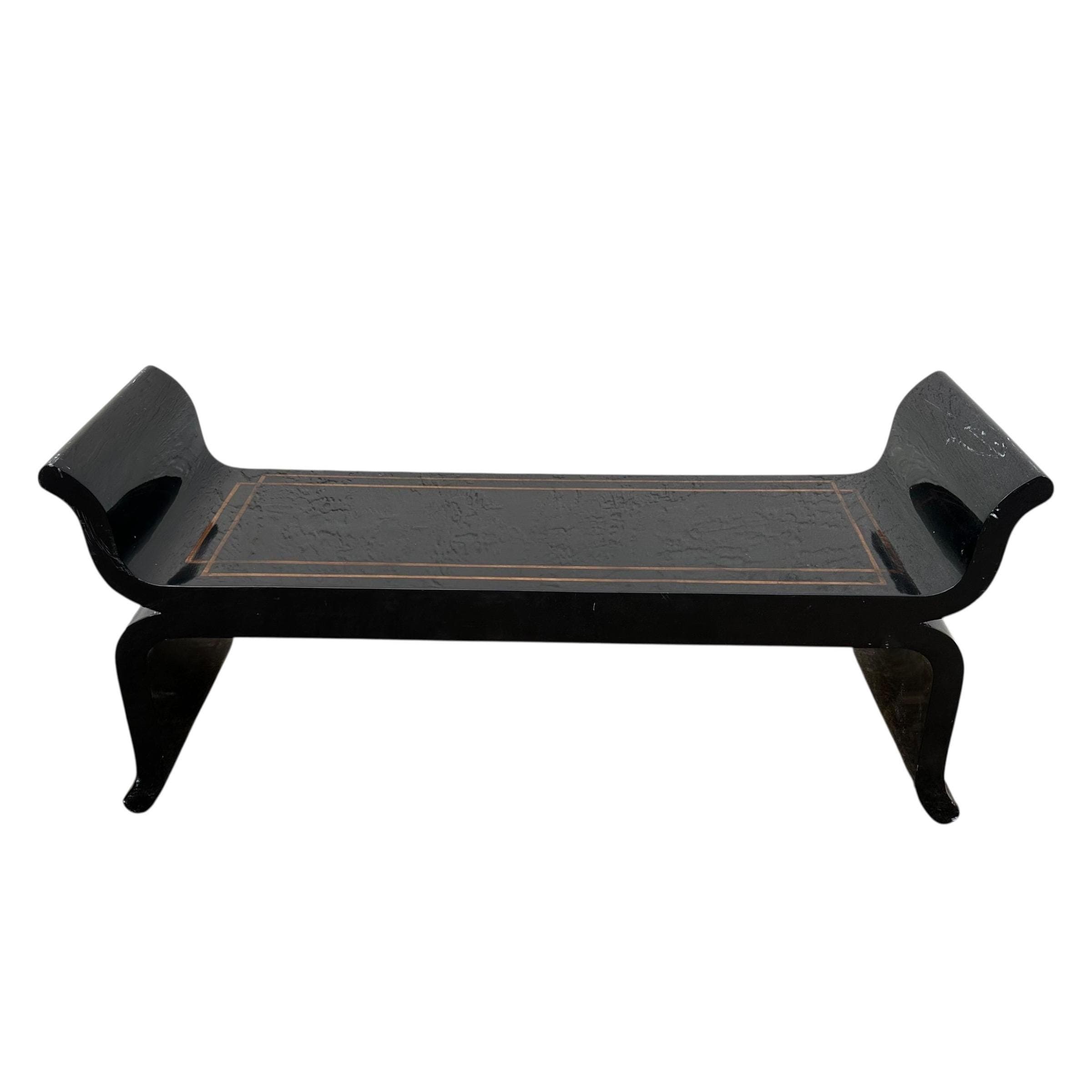 Vintage Black Pagoda Bench Project 48” - Elegant Sculptural Oriental Asian Style with Gold Inlay - Thumbnail 10