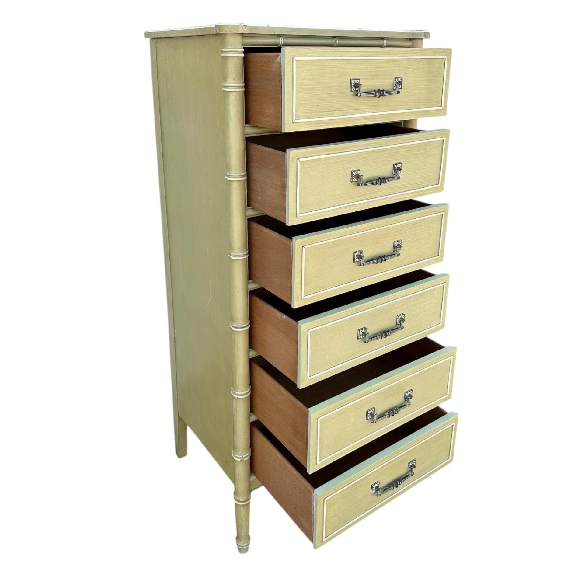 Henry Link Bali Hai Lingerie Dresser Chest of 6 Drawers - Vintage Green Hollywood Regency Faux Bamboo Bedroom Furniture - Thumbnail 3
