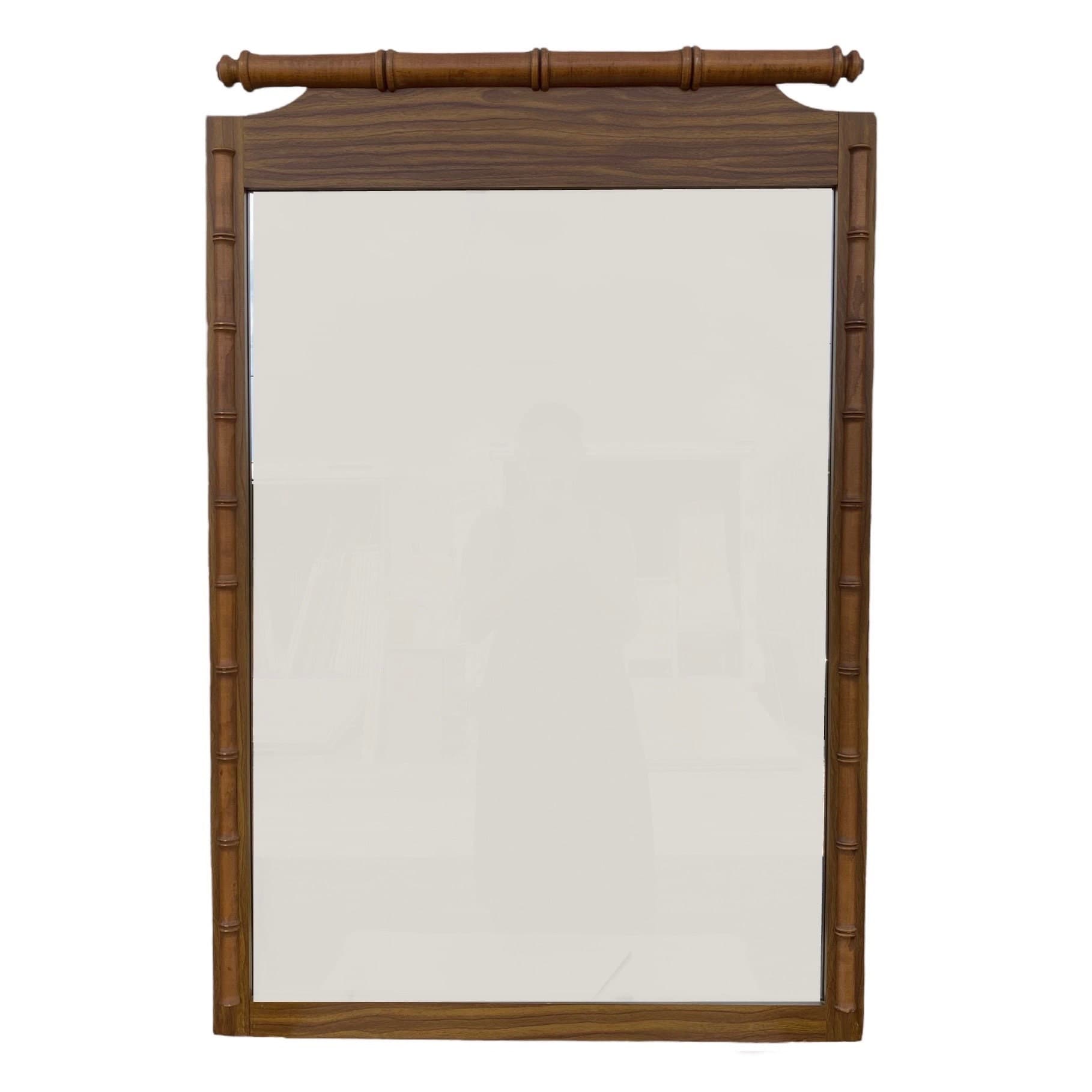 Faux Bamboo Mirror 43x29 LOCAL PICKUP Vintage Brown Wooden Henry Link Style Hollywood Regency Furniture - Thumbnail 2