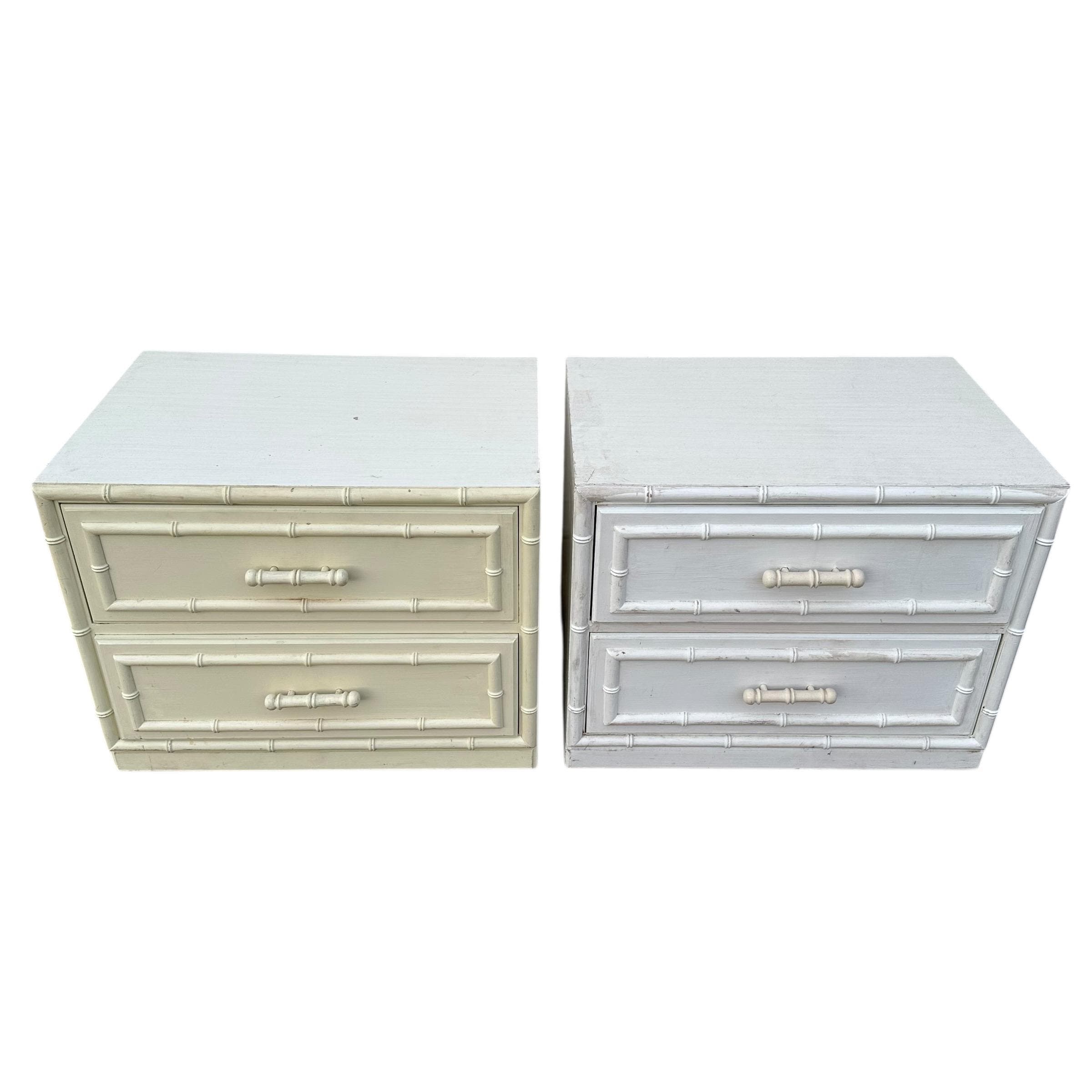 Set of 2 Faux Bamboo Nightstands Project by Dixie Aloha - Vintage Hollywood Regency Coastal Chinoiserie Style End Tables Pair - Thumbnail 10