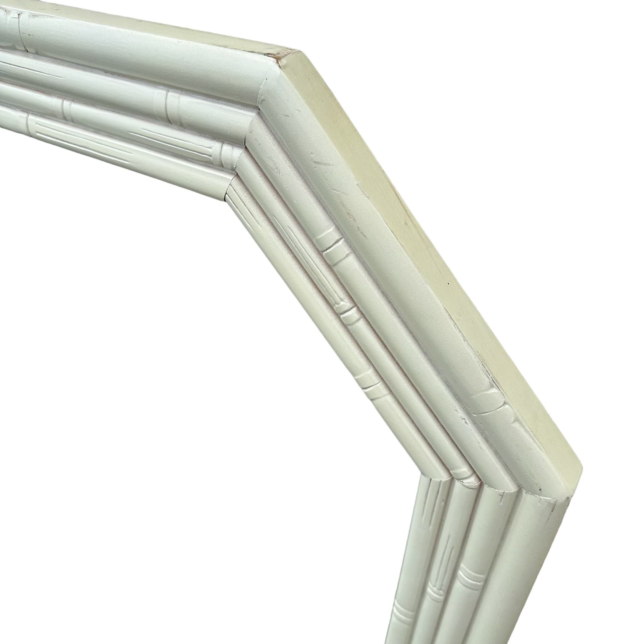 Vintage Faux Bamboo Mirror 27x41 LOCAL PICKUP Octagon Broyhill Creamy White Boho Chic Coastal Hollywood Regency - Thumbnail 5