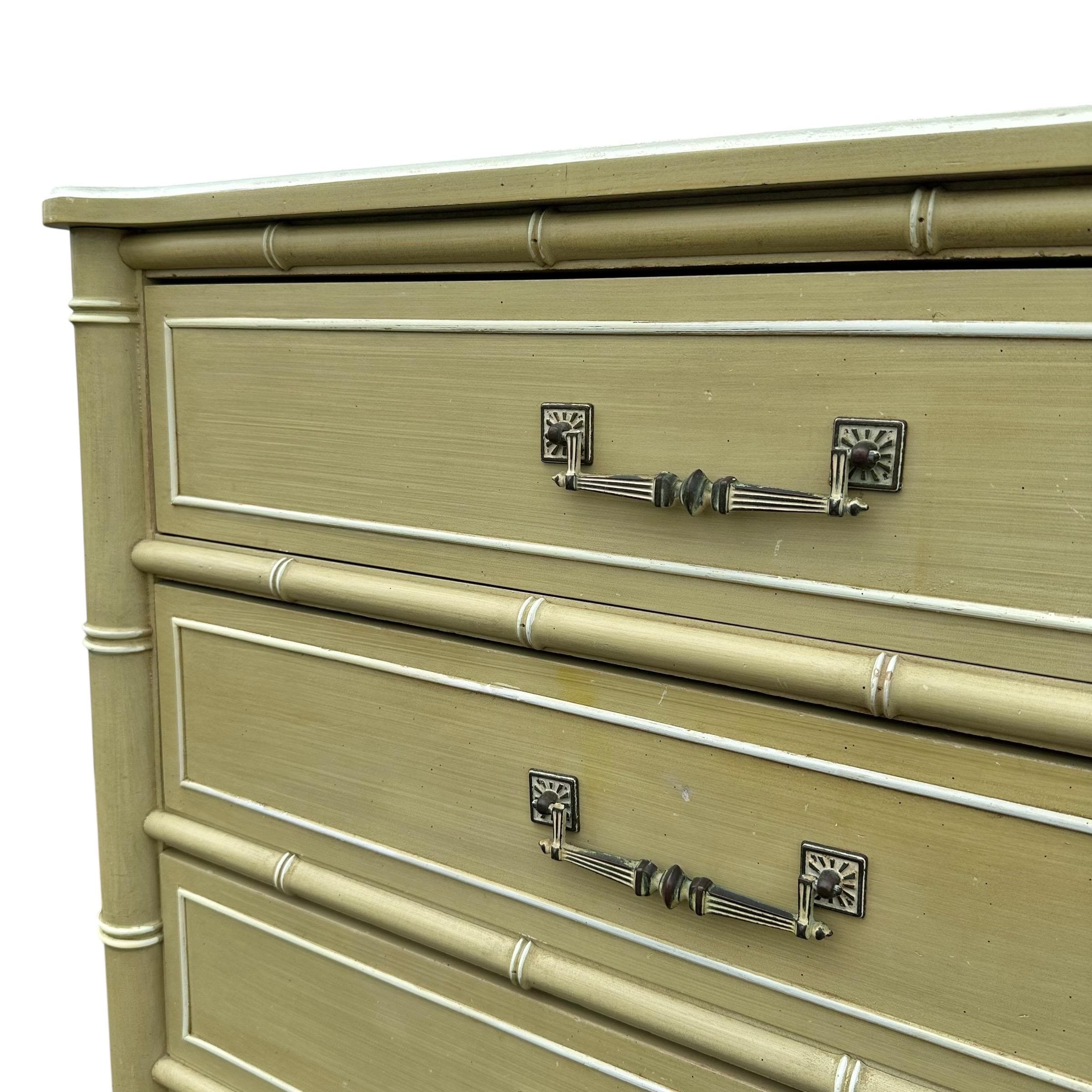 Henry Link Bali Hai 3 Drawer Nightstand - Vintage Green Faux Bamboo Coastal Hollywood Regency Bachelor Chest - Thumbnail 11