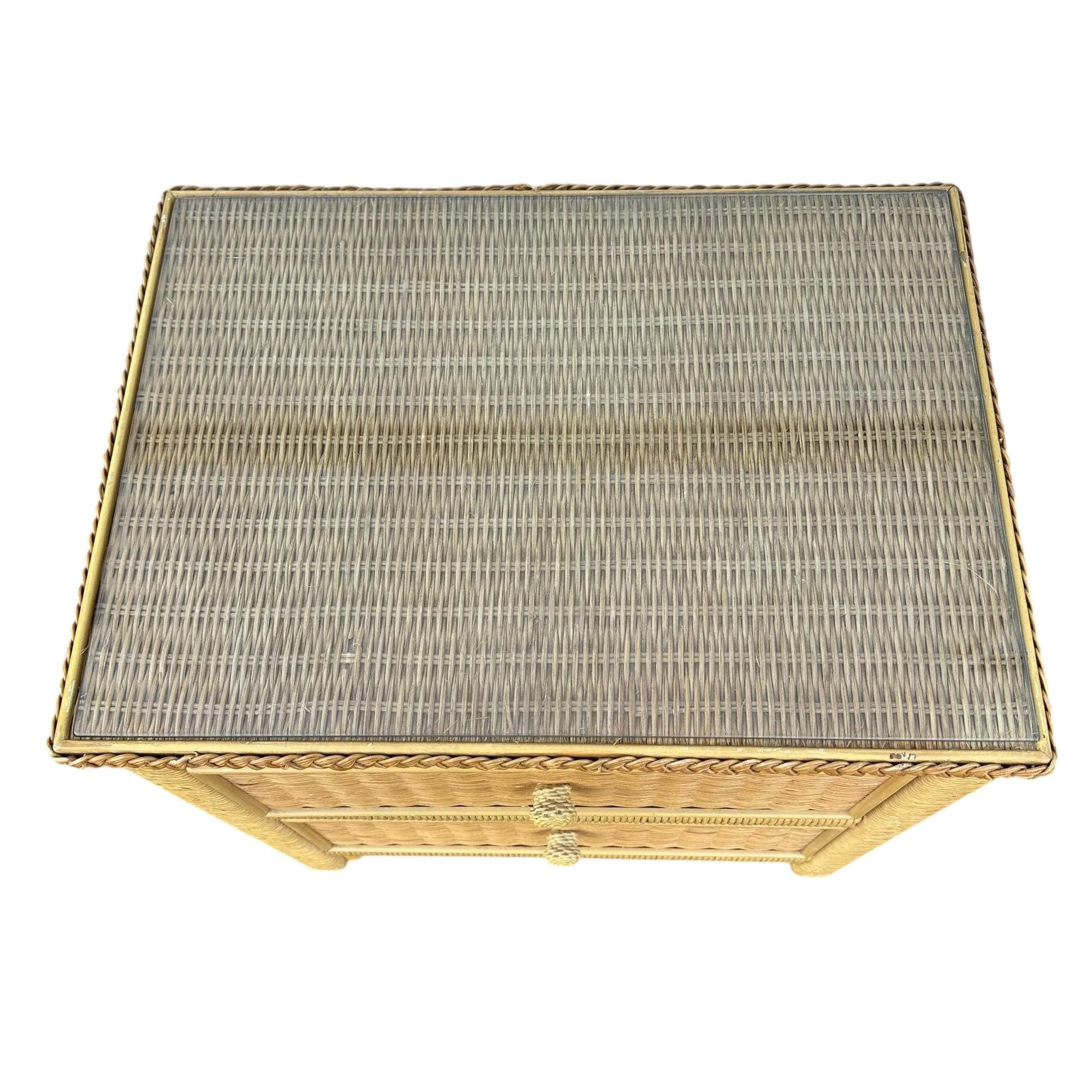 Henry Link Wicker Nightstands Pair - Set of 2 Vintage Natural Rattan Coastal Furniture - Thumbnail 7