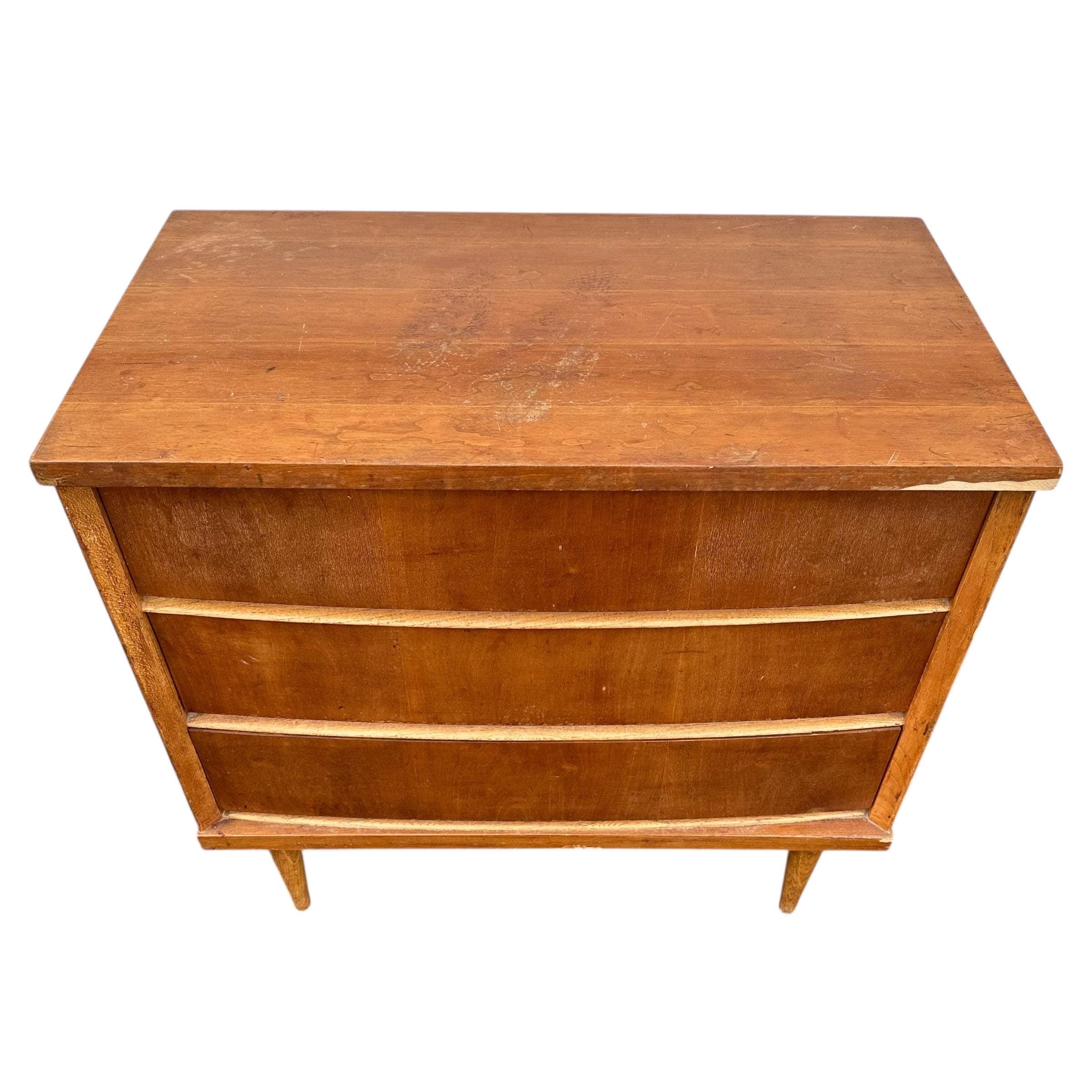 Mid Century Modern Nightstand with 3 Drawers by Bassett Tempo - 1960s Vintage Cherry Wood MCM Bachelor Chest Dresser Table - Thumbnail 11