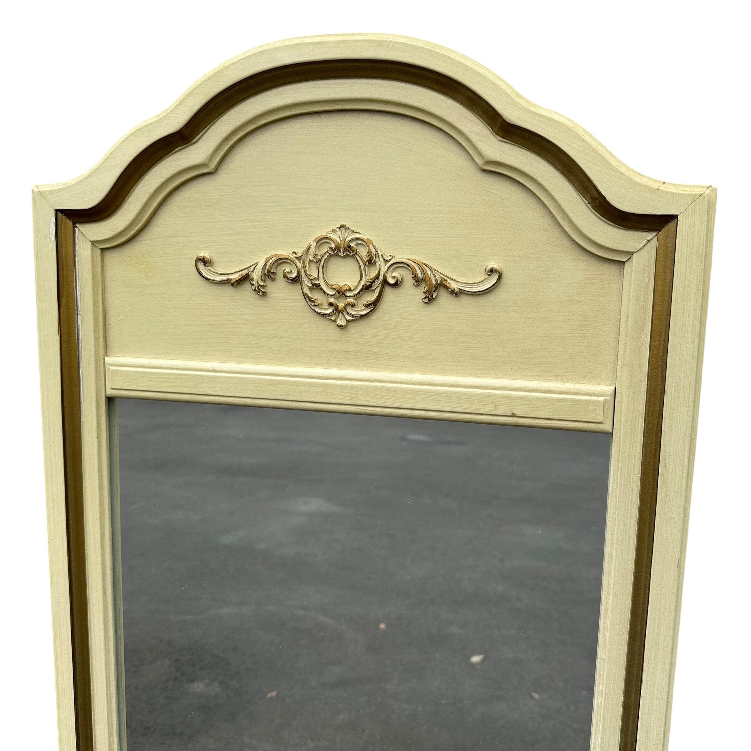 French Provincial Mirrors by Henry Link 47x19 LOCAL PICKUP Set of 2 Arched Vintage White & Gold Curved Rounded Pair - Thumbnail 3