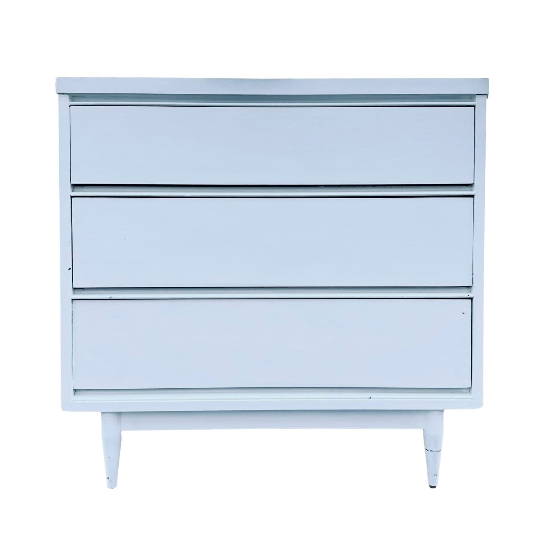 Mid Century Modern Nightstand with 3 Drawers 31” Tall - 1960s Vintage MCM MidCentury Bachelor Chest Dresser Table Painted White - Image 1