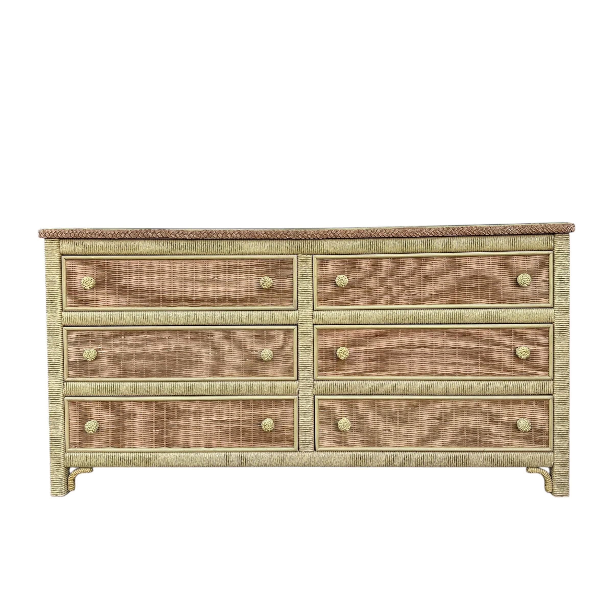 Henry Link Wicker Dresser with 6 Drawers - Vintage Wrapped Rattan Coastal Boho Chic Furniture - Thumbnail 13