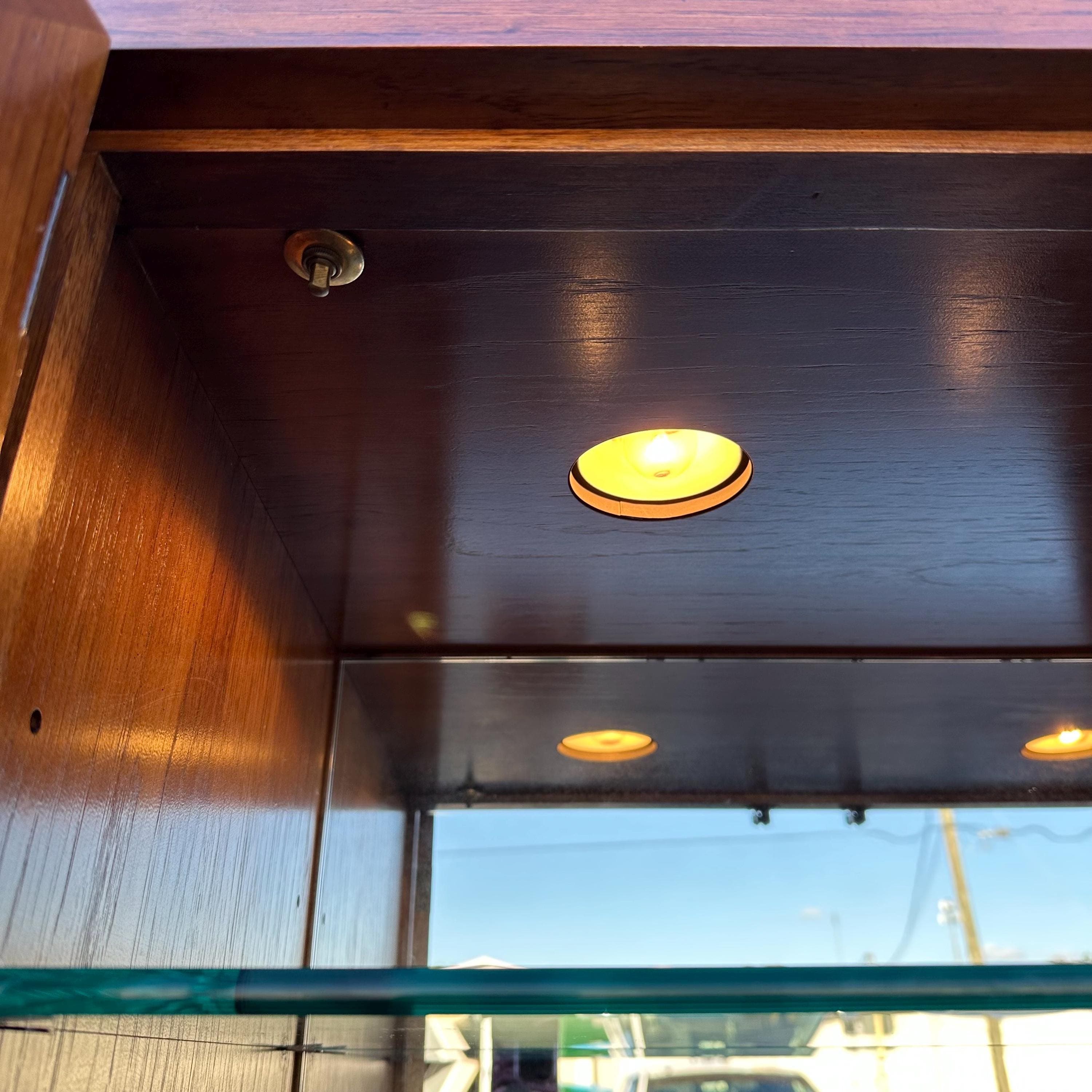 Lighted Bar Cabinet by Thomasville Mystique- Vintage Chinoiserie Asian Style Wood, Mirror Glass & Brass Storage Case, Drawers, Display Shelf - Thumbnail 6