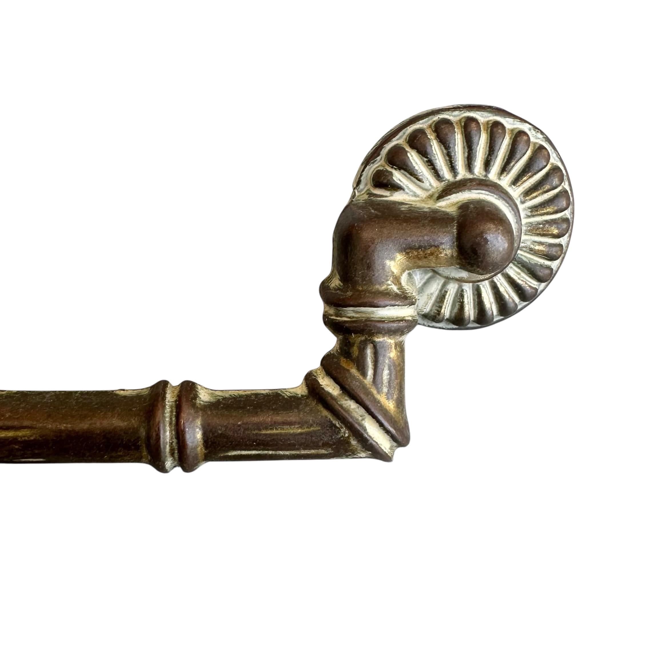 Vintage Faux Bamboo Drawer Pull: Brassy White Metal, 4.75" Center, Mid-Century Style - Thumbnail 4