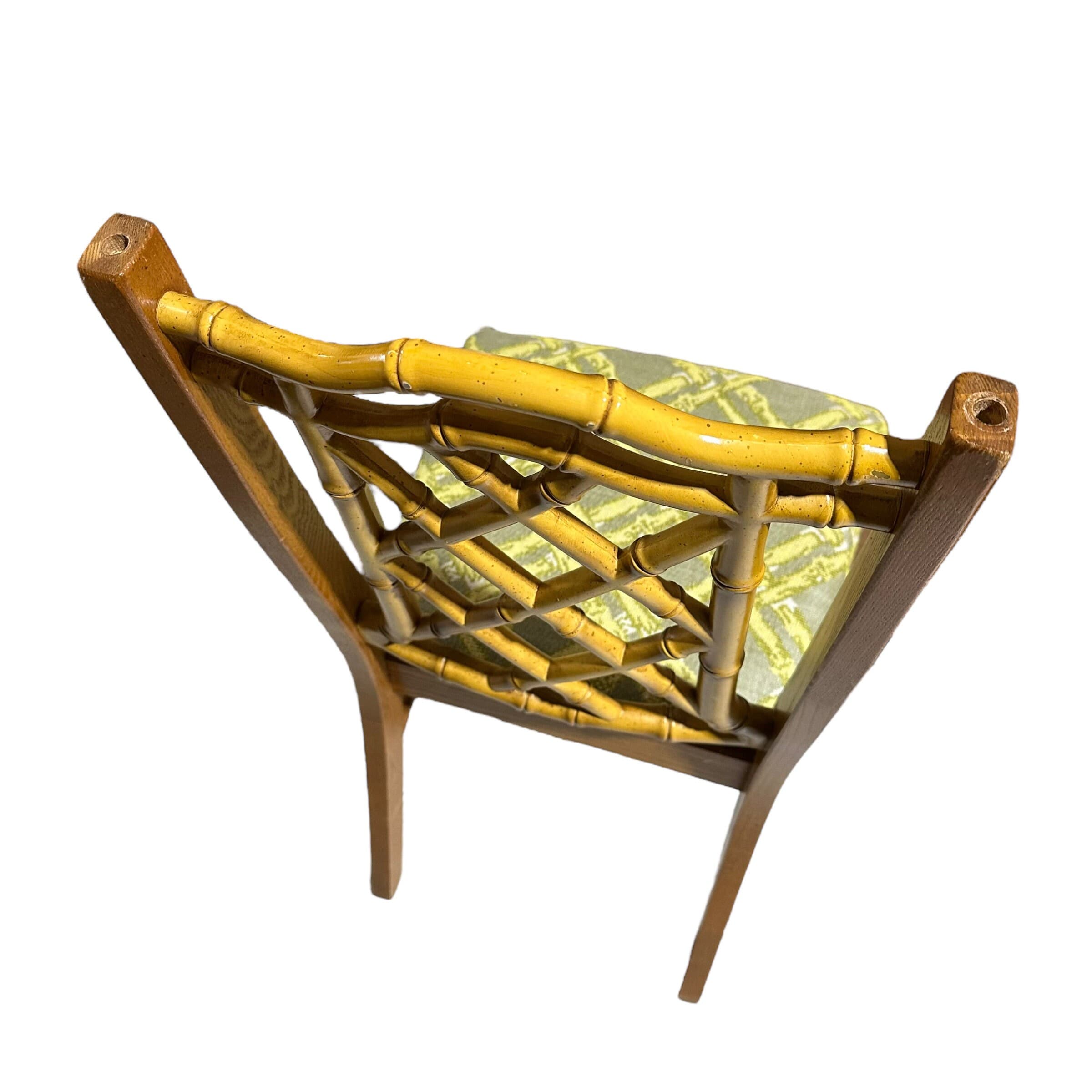 SOLD Vintage Faux Bamboo Chair - Hollywood Regency Fretwork Wooden Palm Beach Coastal Style Dining or Desk Furniture - Thumbnail 8