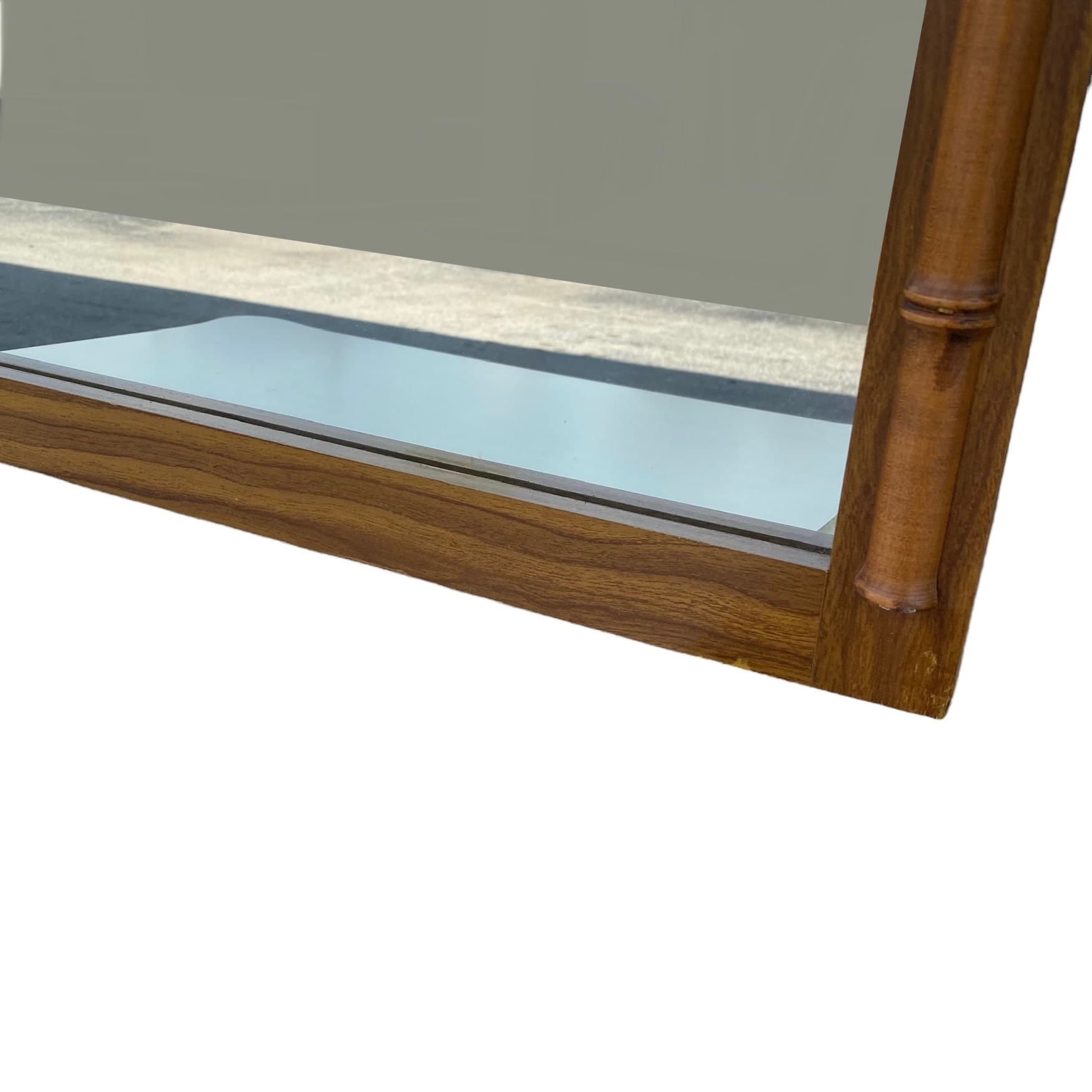 Faux Bamboo Mirror 43x29 LOCAL PICKUP Vintage Brown Wooden Henry Link Style Hollywood Regency Furniture - Thumbnail 4