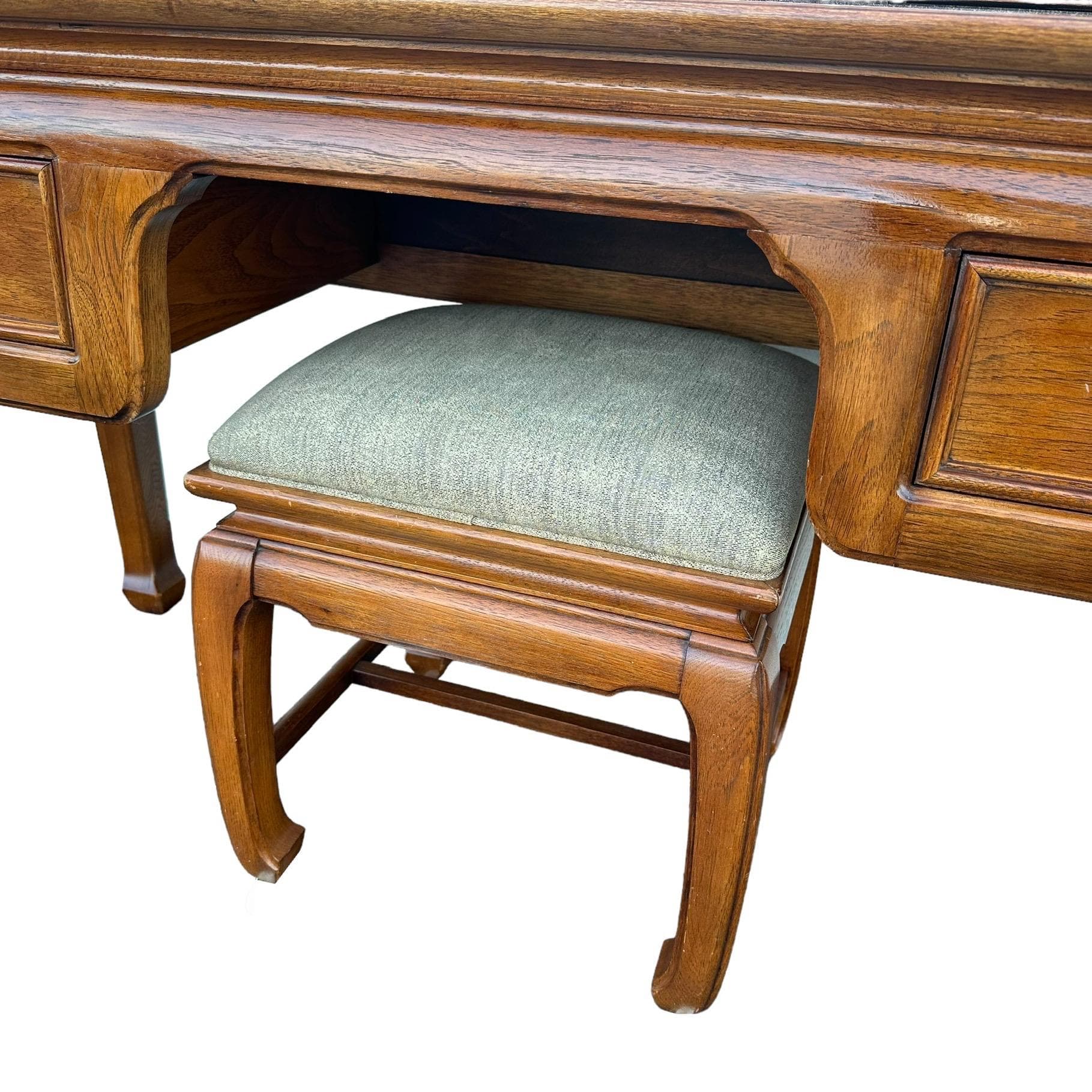 Thomasville Mystique Vanity Bench FREE SHIPPING - Vintage Pecan Wood Hollywood Regency Desk Stool Seat Chair Chinoiserie Furniture - Thumbnail 6