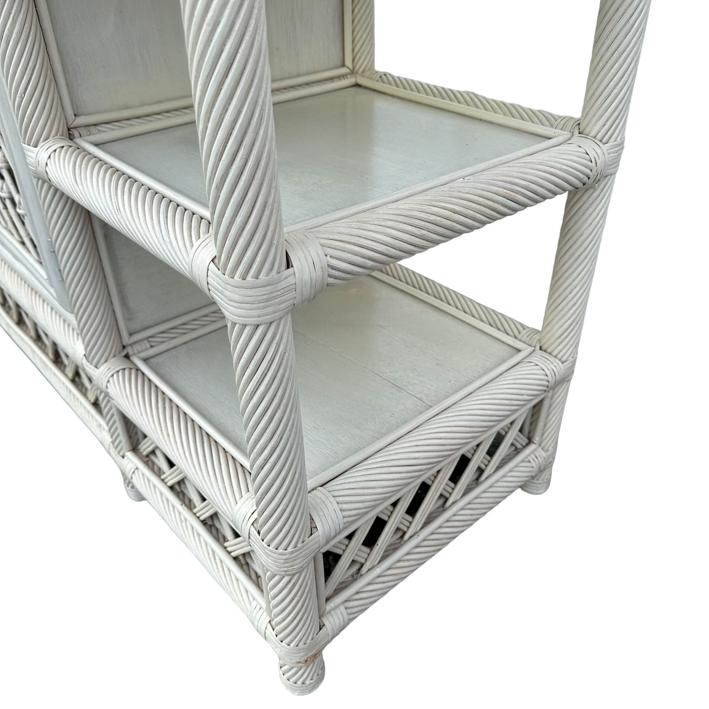 White Rattan Sideboard 60” - Vintage Woven Lattice Twisted Rope Media Center Console Hollywood Regency Coastal Wood Buffet Cabinet TV Table - Thumbnail 6