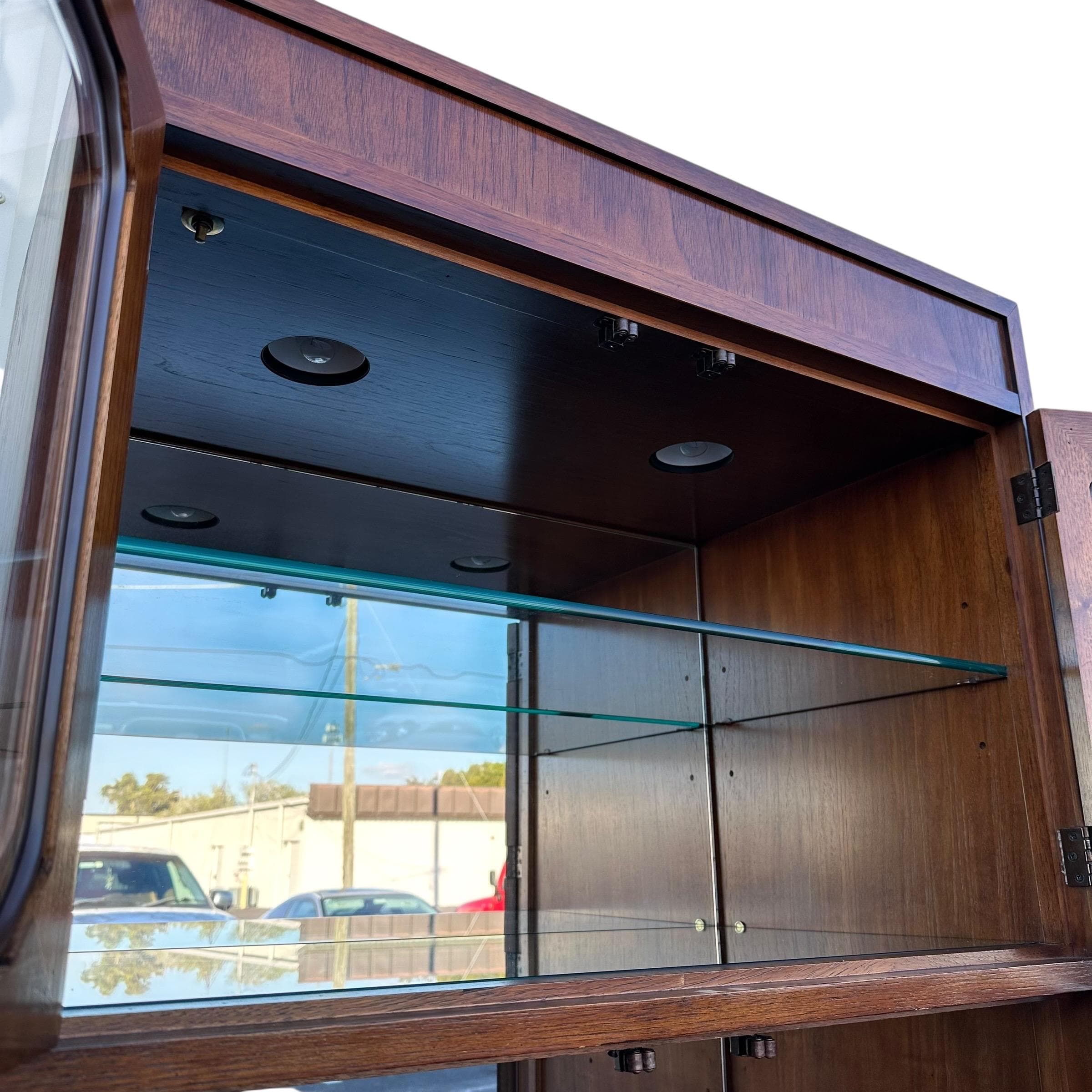 Lighted Bar Cabinet by Thomasville Mystique- Vintage Chinoiserie Asian Style Wood, Mirror Glass & Brass Storage Case, Drawers, Display Shelf - Thumbnail 4