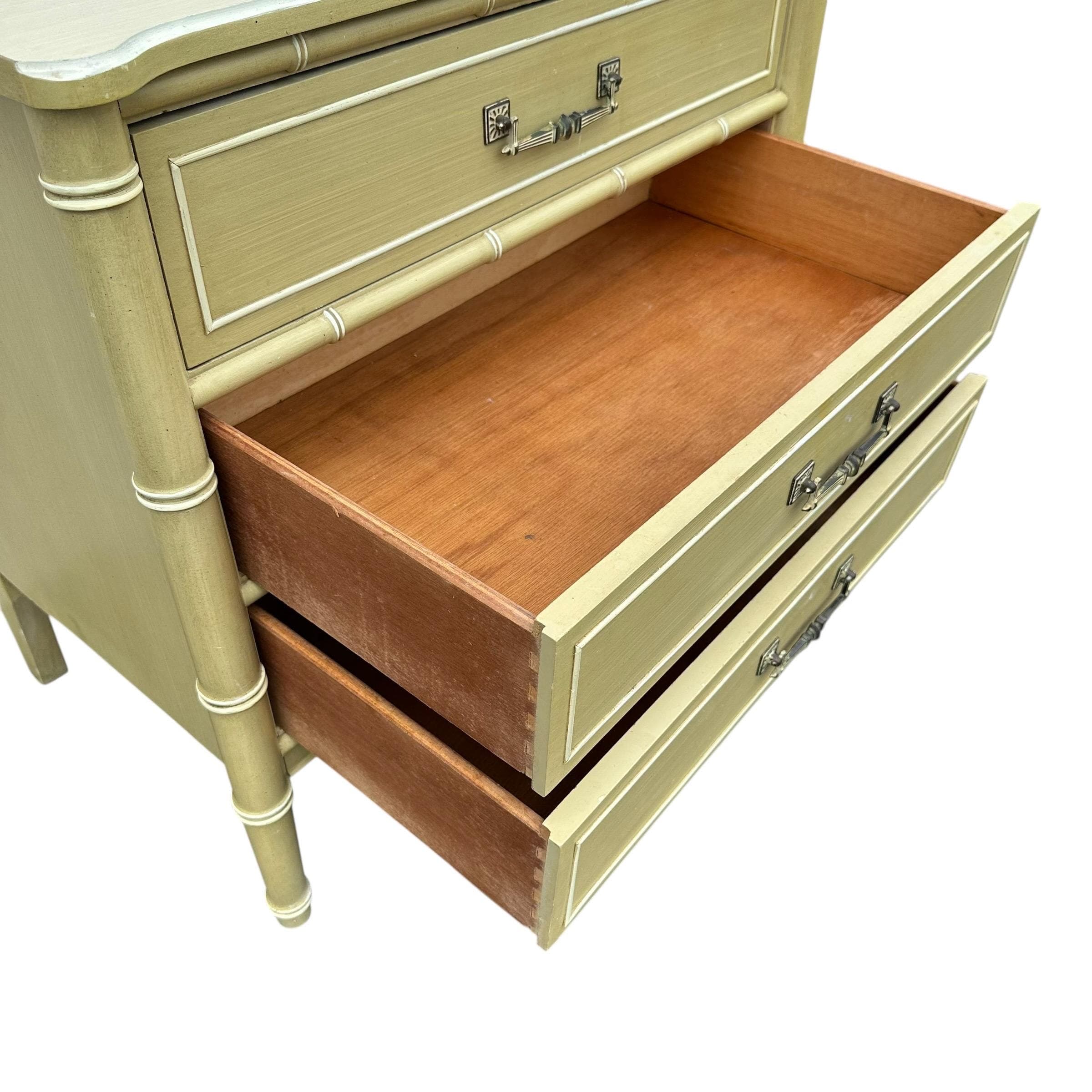 Henry Link Bali Hai 3 Drawer Nightstand - Vintage Green Faux Bamboo Coastal Hollywood Regency Bachelor Chest - Thumbnail 4