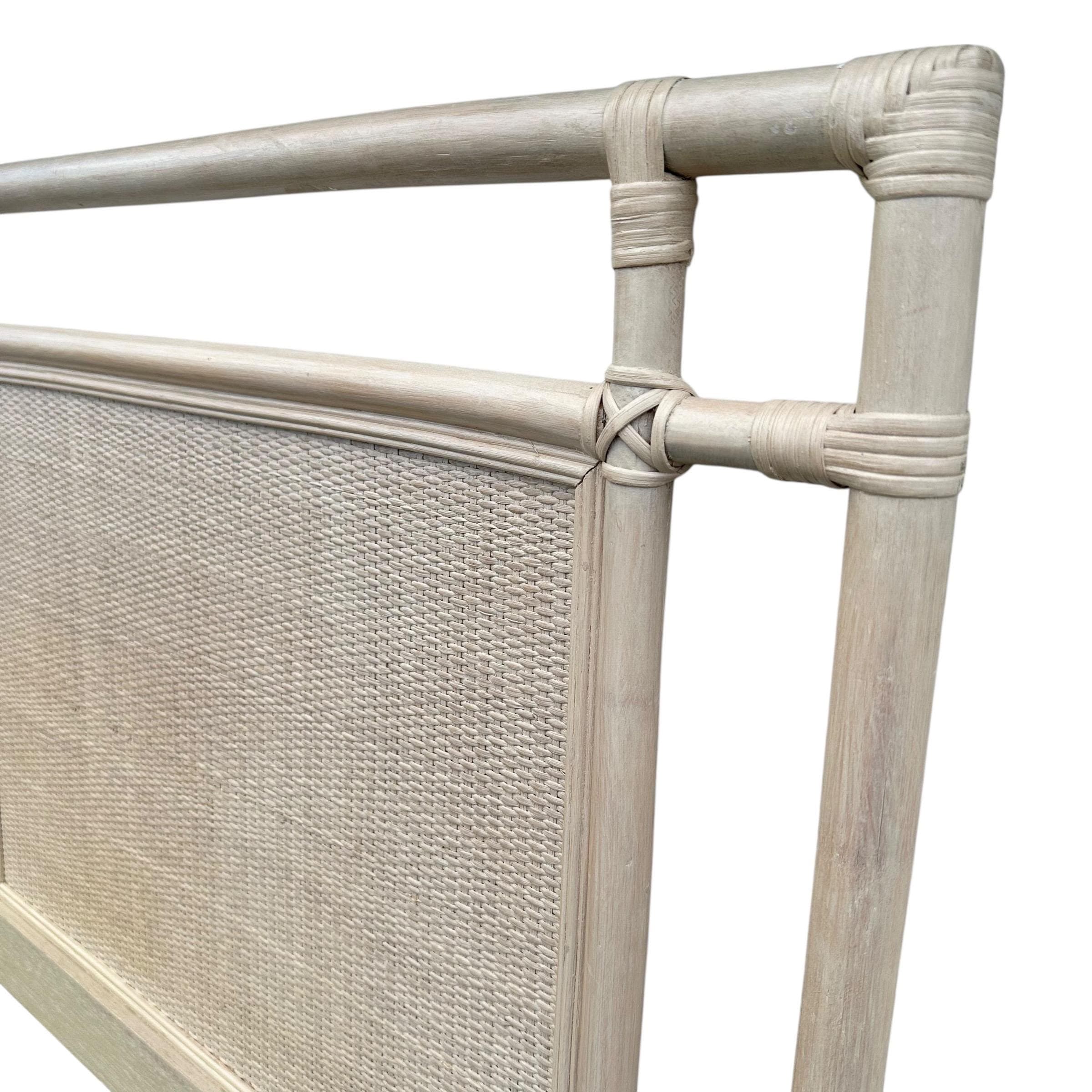 Queen Rattan Wicker Bamboo Headboard by Ficks Reed – Vintage Whitewashed Coastal Boho Chic Bedroom Furniture - Thumbnail 8