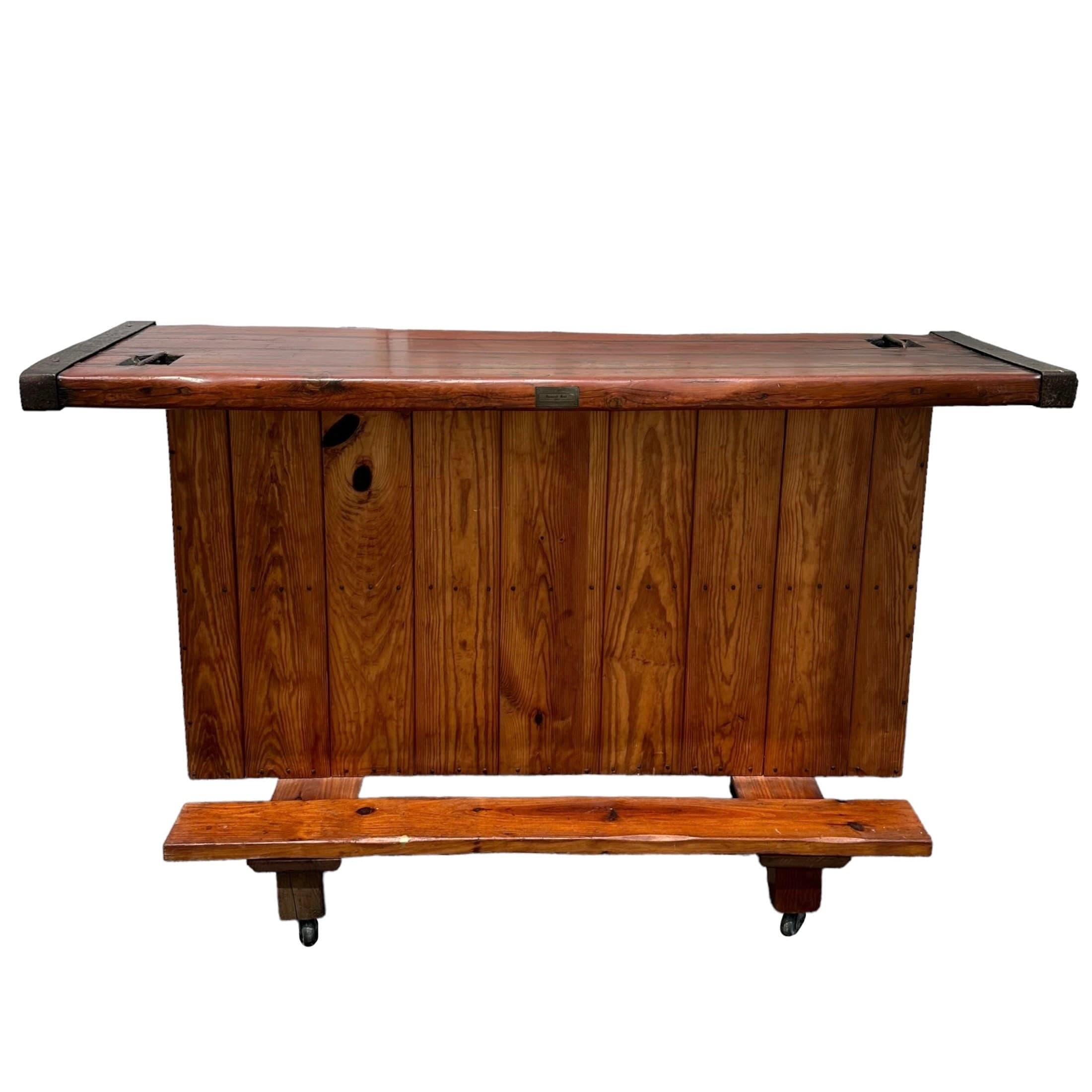 Victory Ship Hatch Cover Bar by Sub-Sea Artifacts - Vintage Maritime Rolling Nautical Solid Wood with Foot Rest Coastal Door Serving Table - Image 1