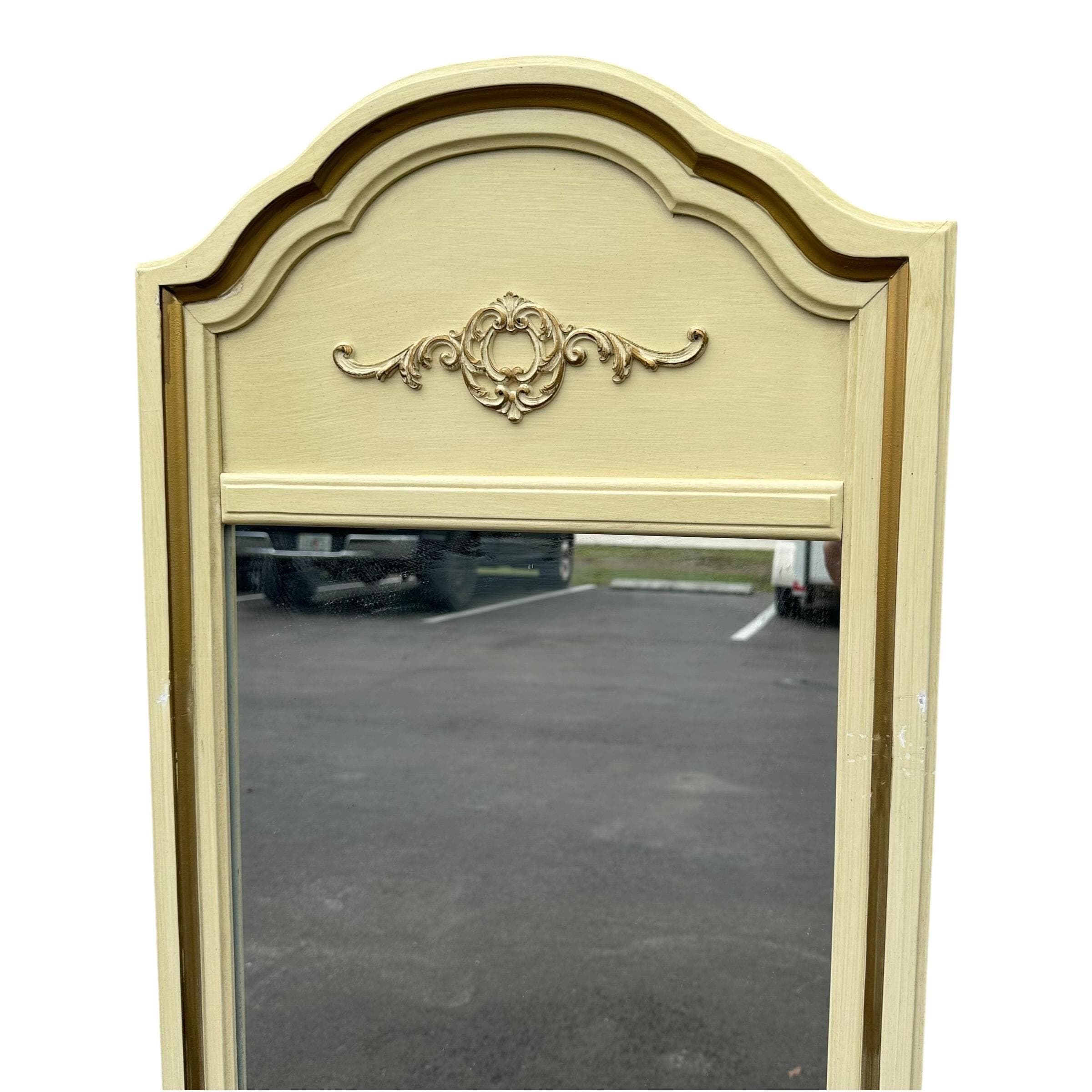French Provincial Mirrors by Henry Link 47x19 LOCAL PICKUP Set of 2 Arched Vintage White & Gold Curved Rounded Pair - Thumbnail 4