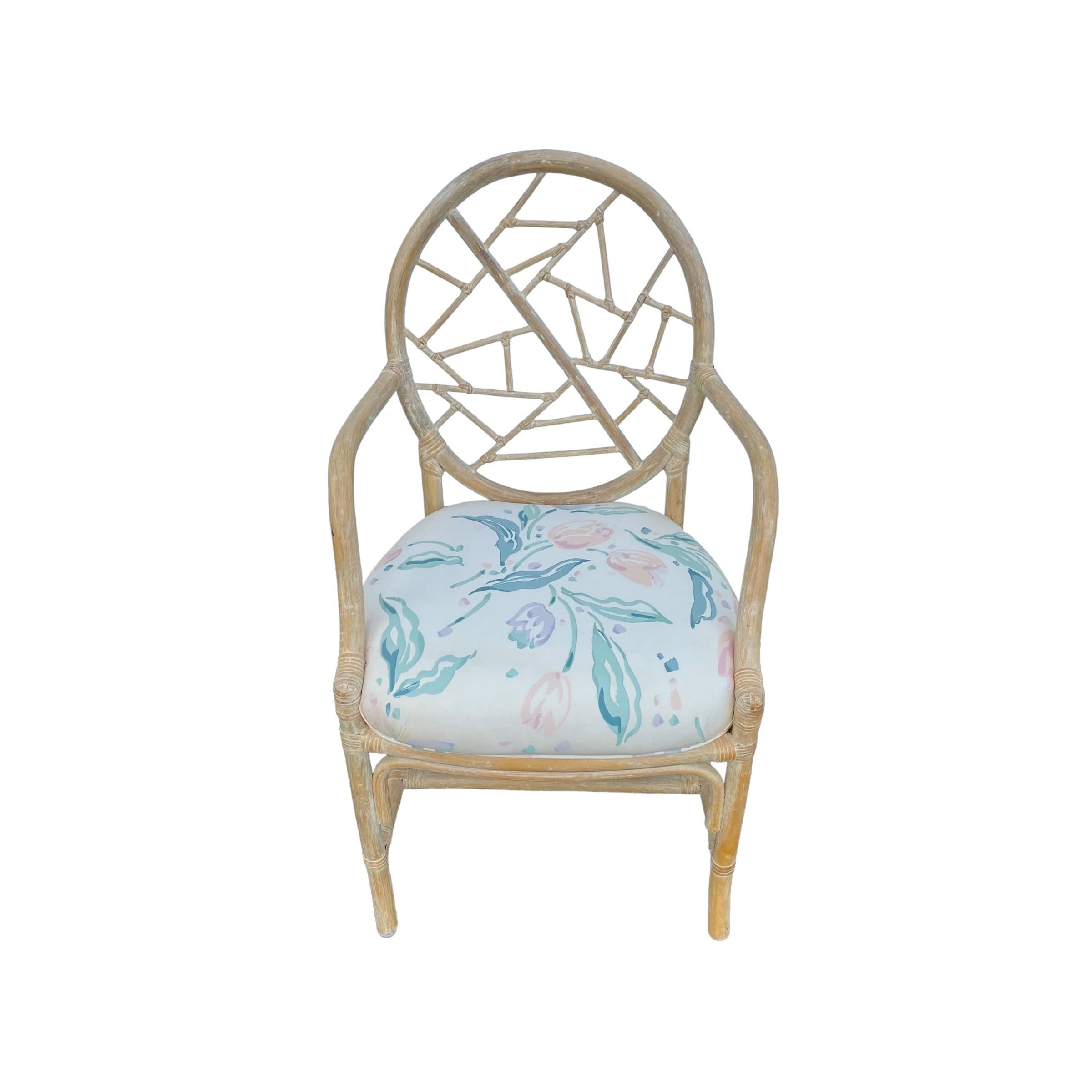 Vintage Rattan Dining Chair - One Cracked Ice McGuire Style Hollywood Regency Coastal Fretwork Armchair - Thumbnail 8