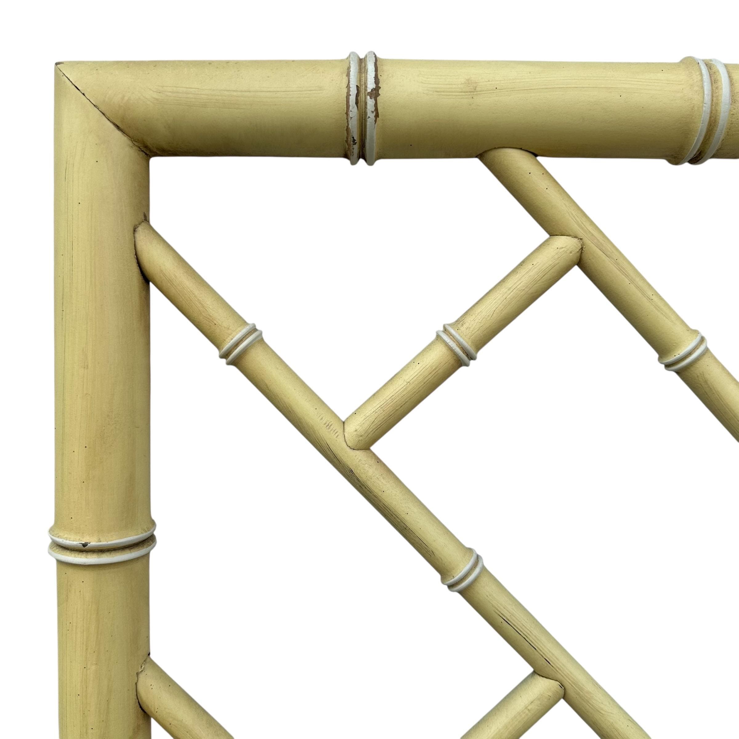 Vintage Chinese Chippendale Twin Headboards - Yellow Henry Link Bali Hai Faux Bamboo Pair - Thumbnail 3