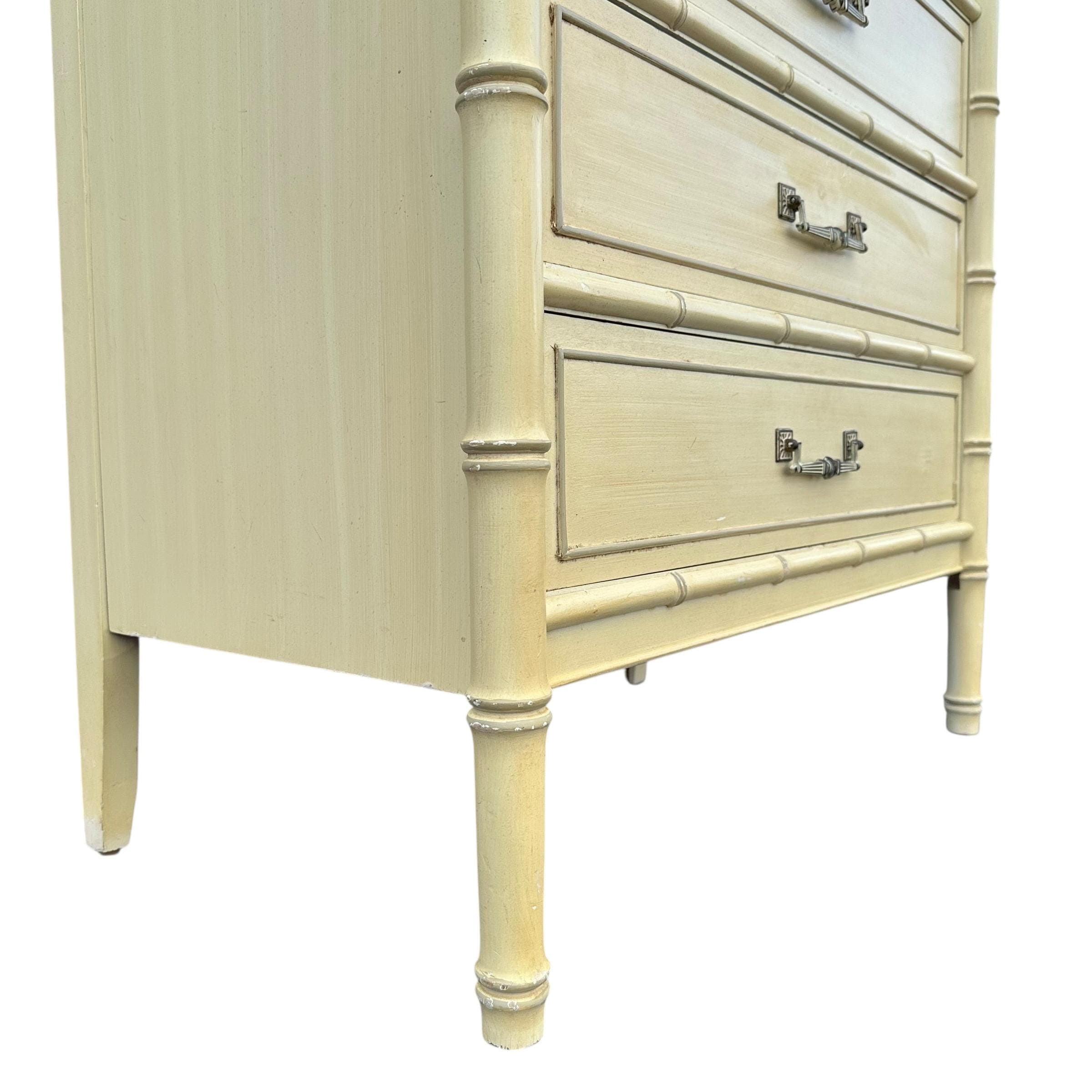 Vintage Henry Link Bali Hai Tallboy Dresser: Faux Bamboo 5-Drawer Chest - Thumbnail 4