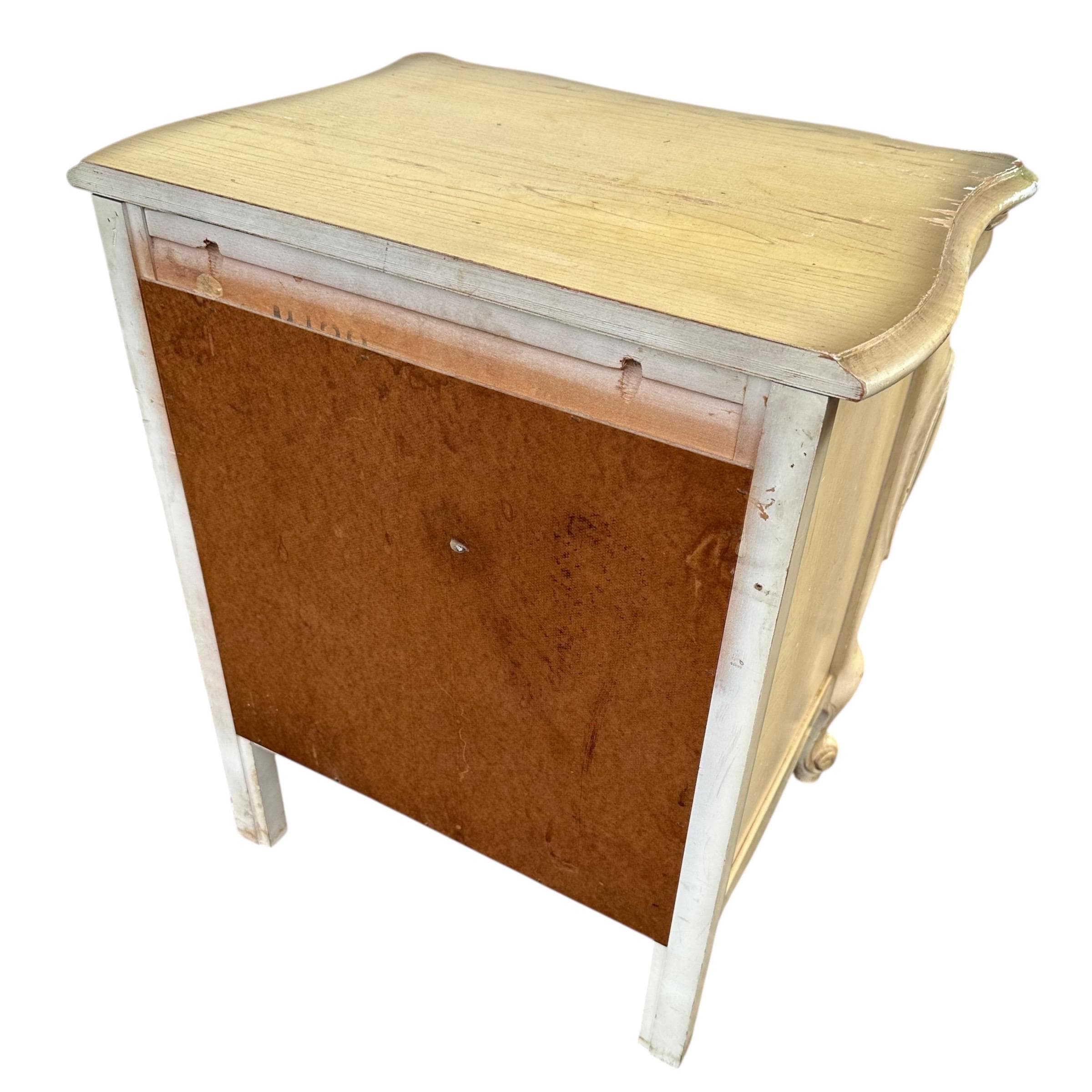 French Provincial Nightstand 27” Tall - Vintage Louis XV Style Carved Wood & Lattice Wire Mesh Doors Shabby Chic End Table - Thumbnail 9