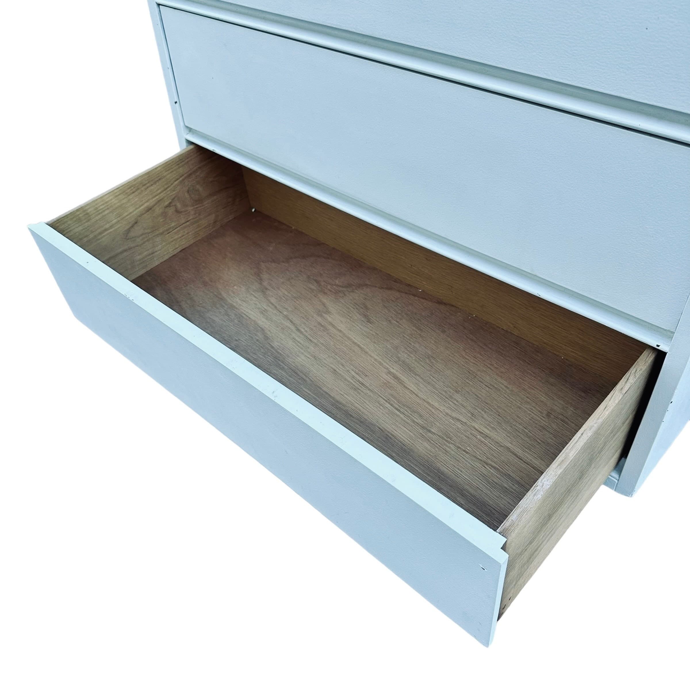 Mid Century Modern Nightstand with 3 Drawers 31” Tall - 1960s Vintage MCM MidCentury Bachelor Chest Dresser Table Painted White - Thumbnail 4