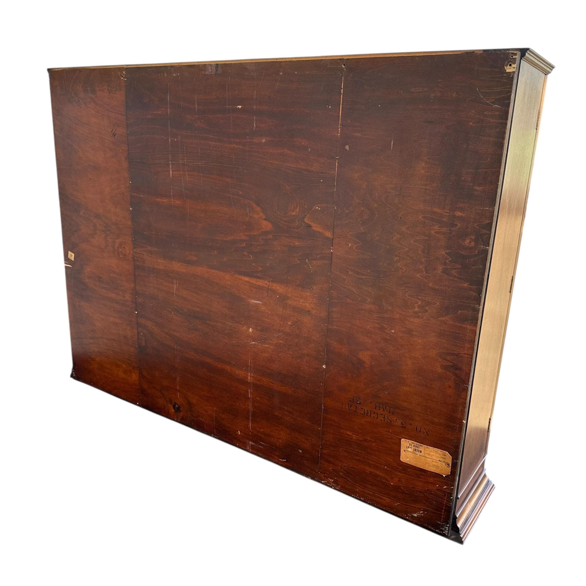 Vintage Mahogany Hutch by Mount Airy - 24 Bubble Glass Panel Doors, Skeleton Key, Display Cabinet - Thumbnail 17