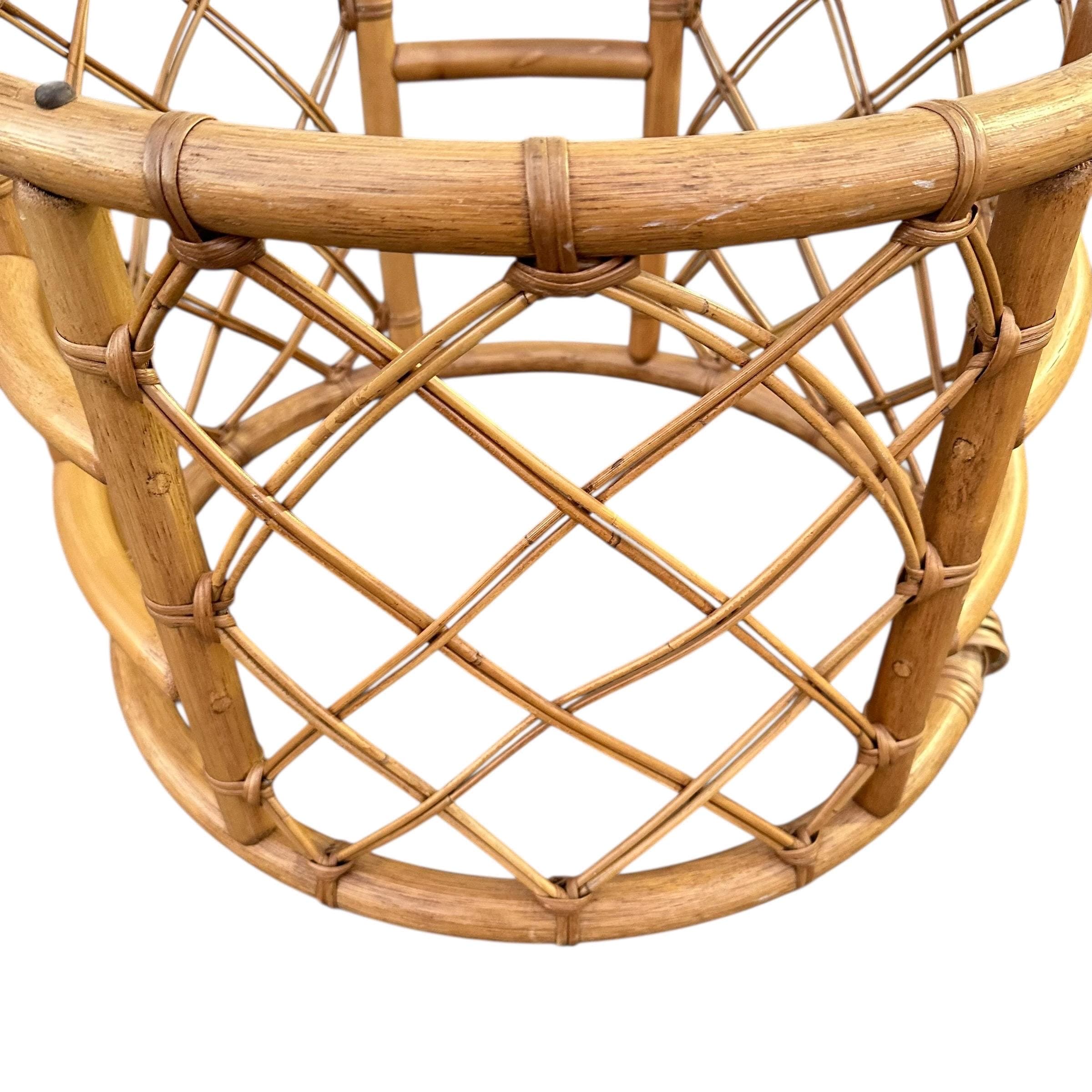 Vintage Rattan Coffee Table with Glass Top - Round Natural Coastal Boho Palm Beach Style - Thumbnail 5