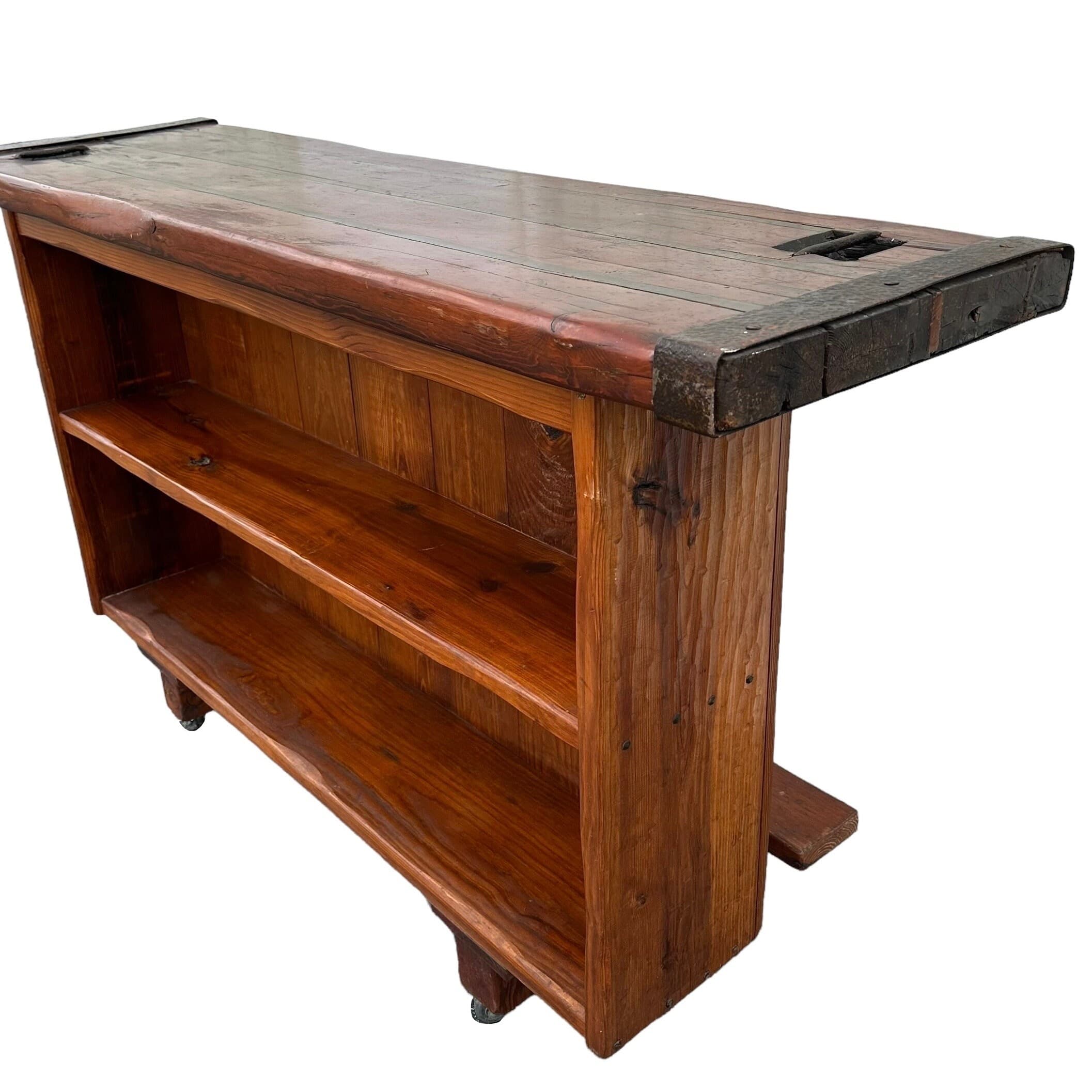 Victory Ship Hatch Cover Bar by Sub-Sea Artifacts - Vintage Maritime Rolling Nautical Solid Wood with Foot Rest Coastal Door Serving Table - Thumbnail 4