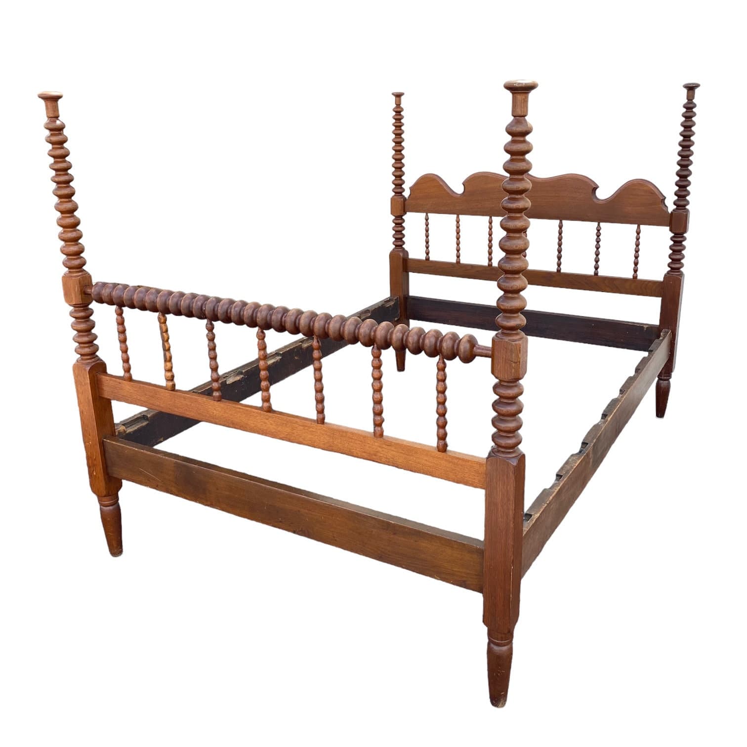 Antique Jenny Lind Spool Bed 53W 76D 54H - American Classical Bobbin Turned Spindle Four Poster Headboard, Footboard and Side Rails - Thumbnail 2