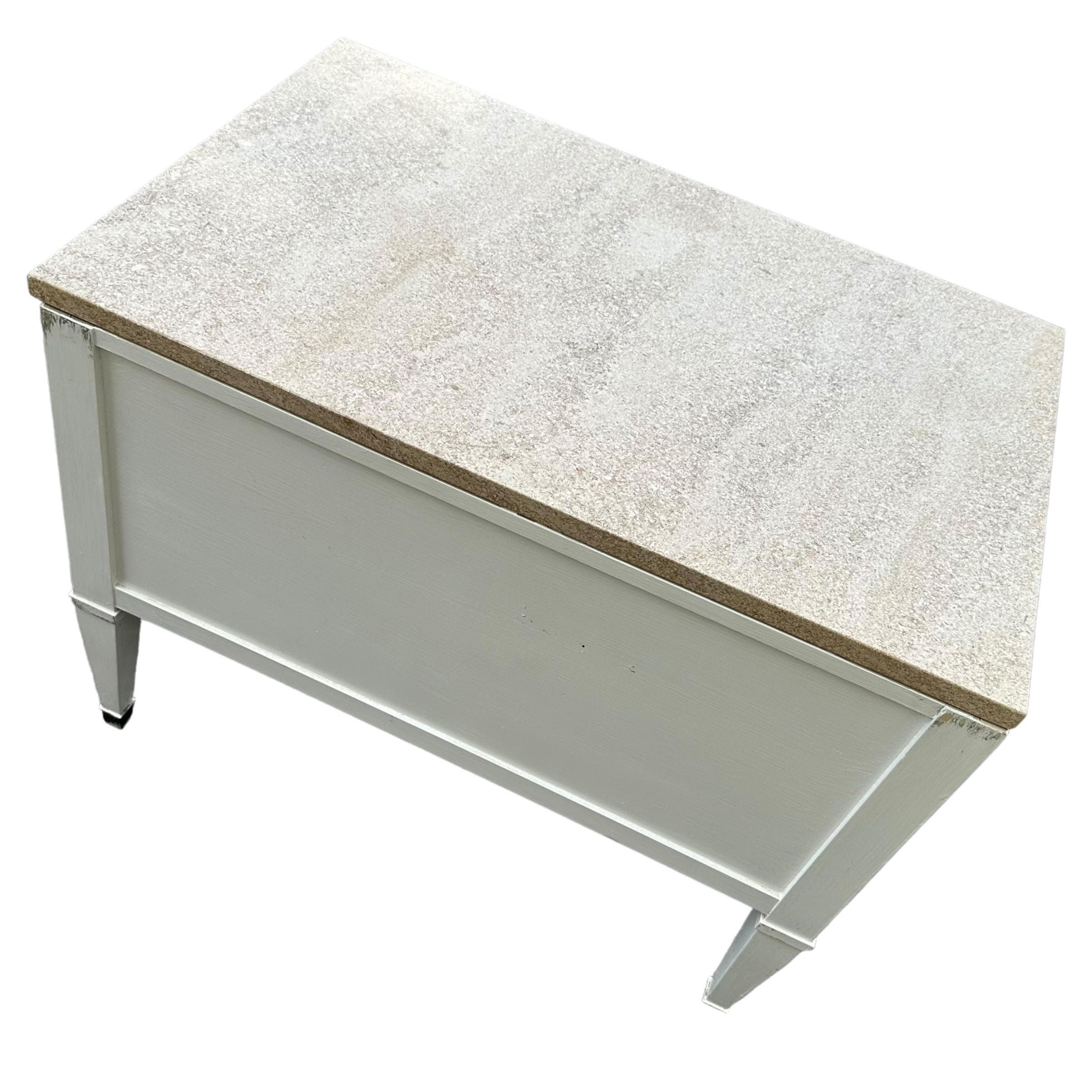 White End Table with Terrazzo Stone Top 28x18x22”H - Vintage Commode Nightstand or Accent Storage Cabinet in French Country Style - Thumbnail 7