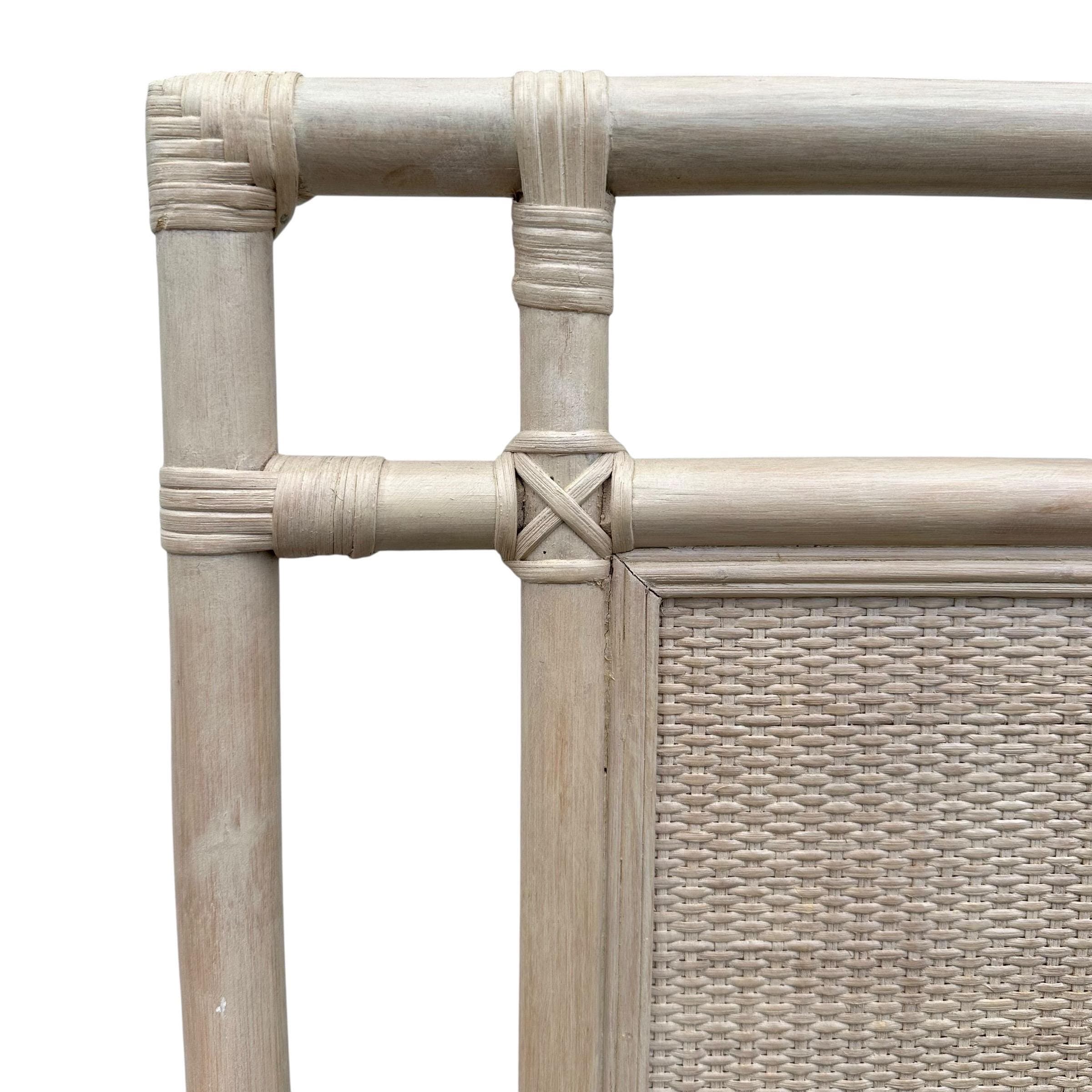 Queen Rattan Wicker Bamboo Headboard by Ficks Reed – Vintage Whitewashed Coastal Boho Chic Bedroom Furniture - Thumbnail 4